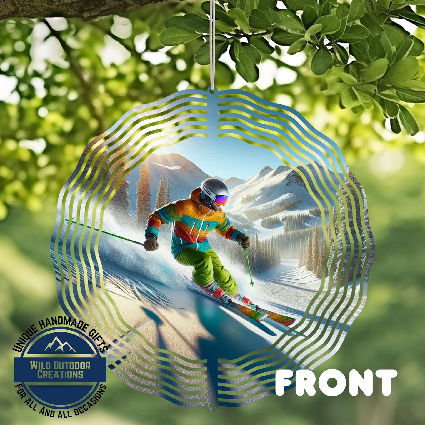 Skier Wind Spinner – Vibrant Double Sided Aluminum Art with 360 Degree Swivel - additional angle
