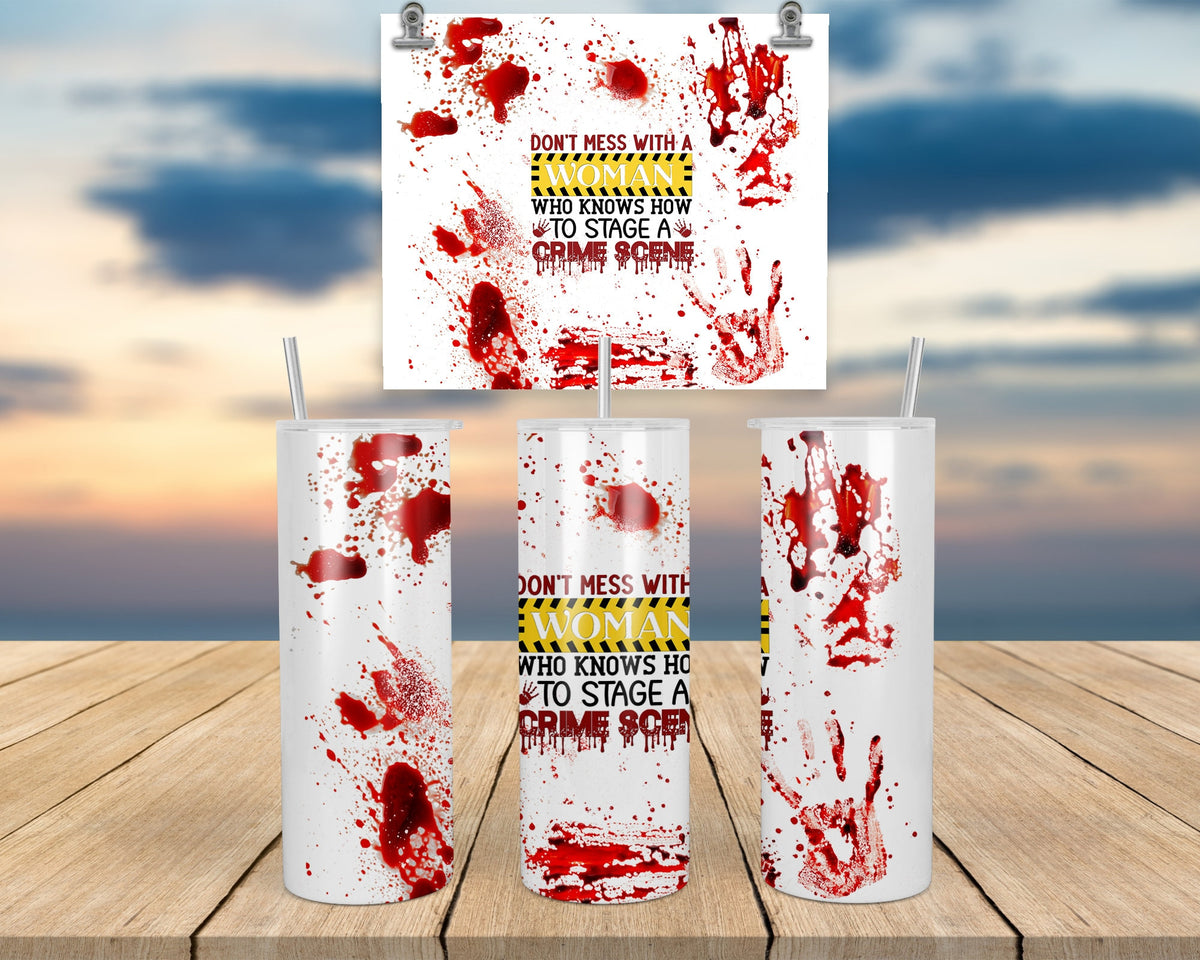 True Crime Tumbler, Bloody Handprint Glow In The Dark, 20Oz Cup