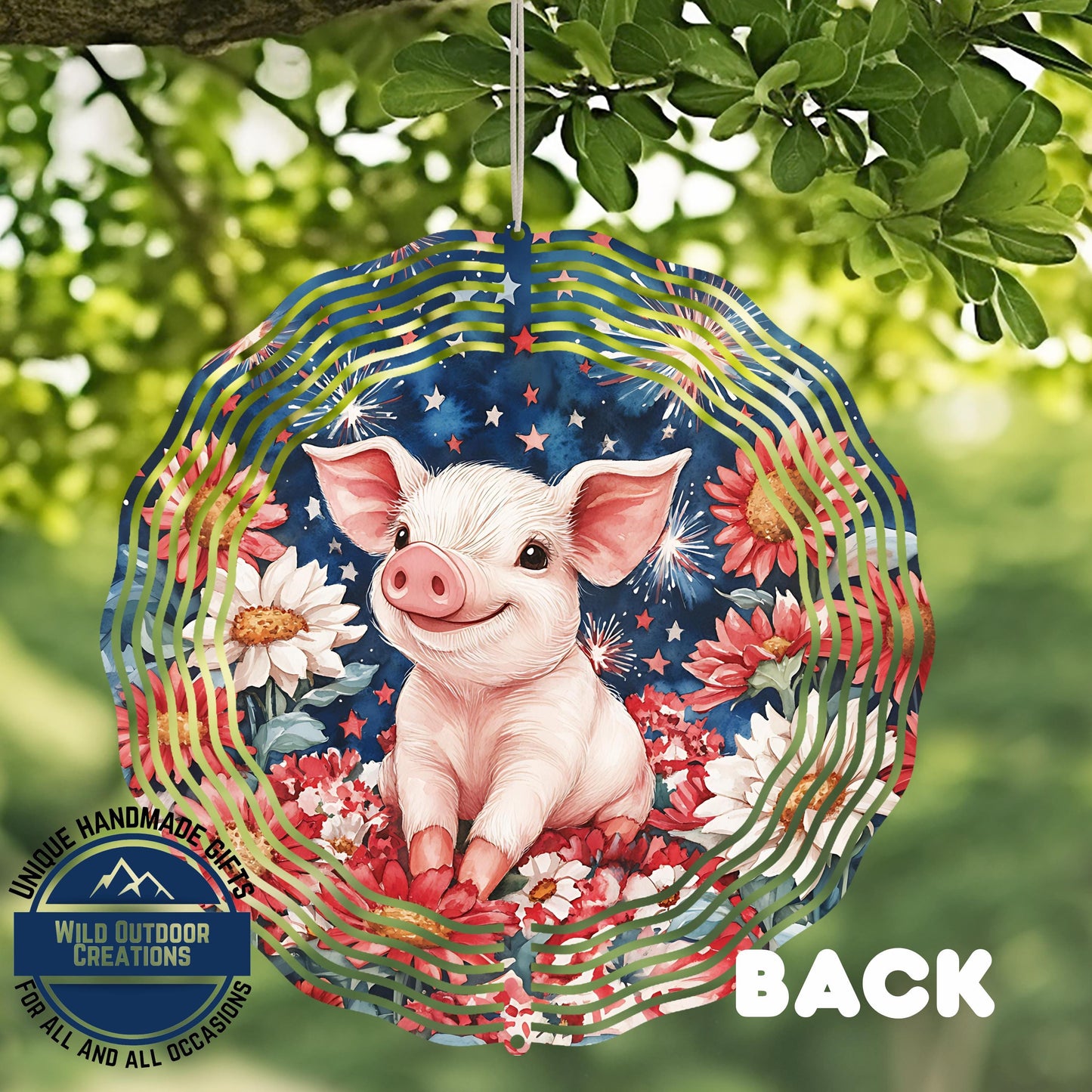 Patriotic Pig Wind Spinner - Aluminum Outdoor Spinner | Red White Blue Decor