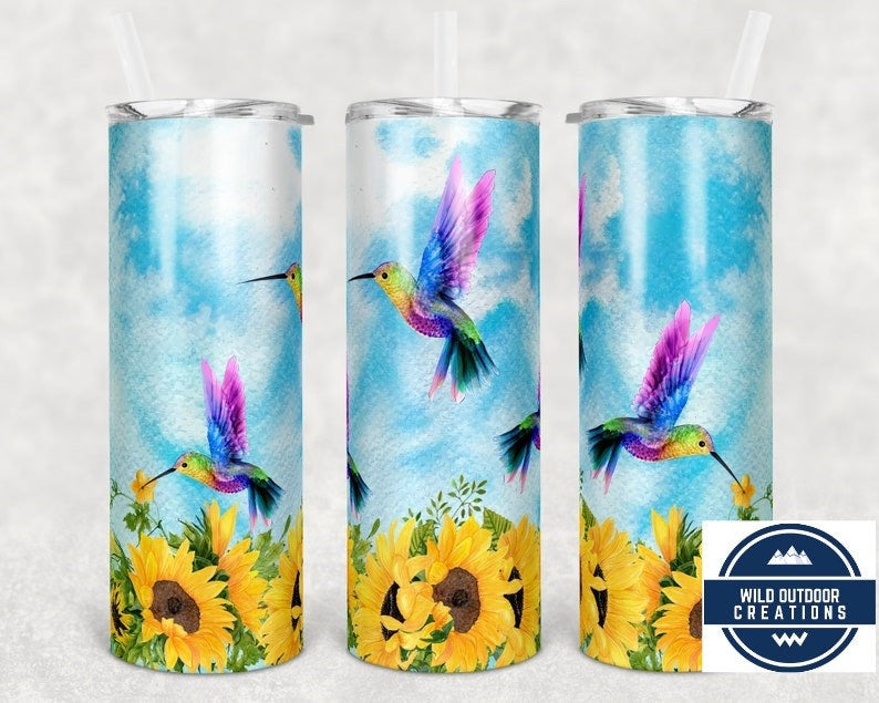 Floral Stainless Tumbler, Hummingbird 20Oz Travel Mug, Lid, Straw