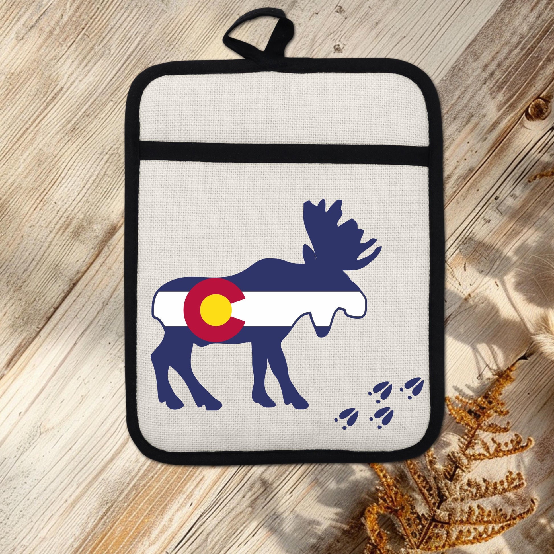 Colorado Moose Pot Holder - Heat Resistant Trivet with Silicone Back & Linen Fabric Front - alternate view