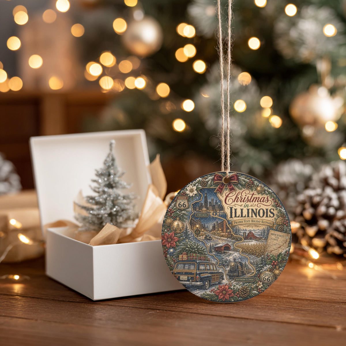 Illinois Christmas Ornament, Chicago Skyline Route 66 Keepsake