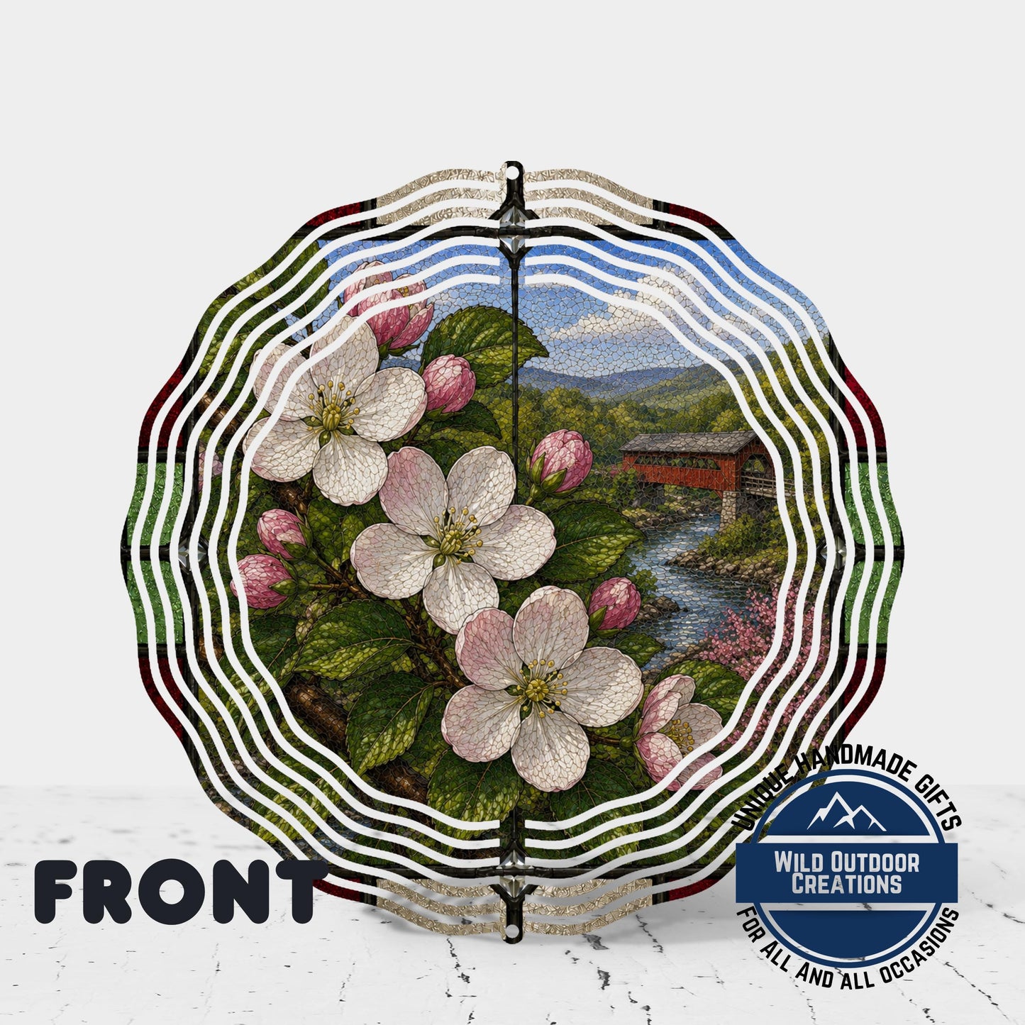 Apple Blossom Wind Spinner – Arkansas State Flower Stained Glass Decor