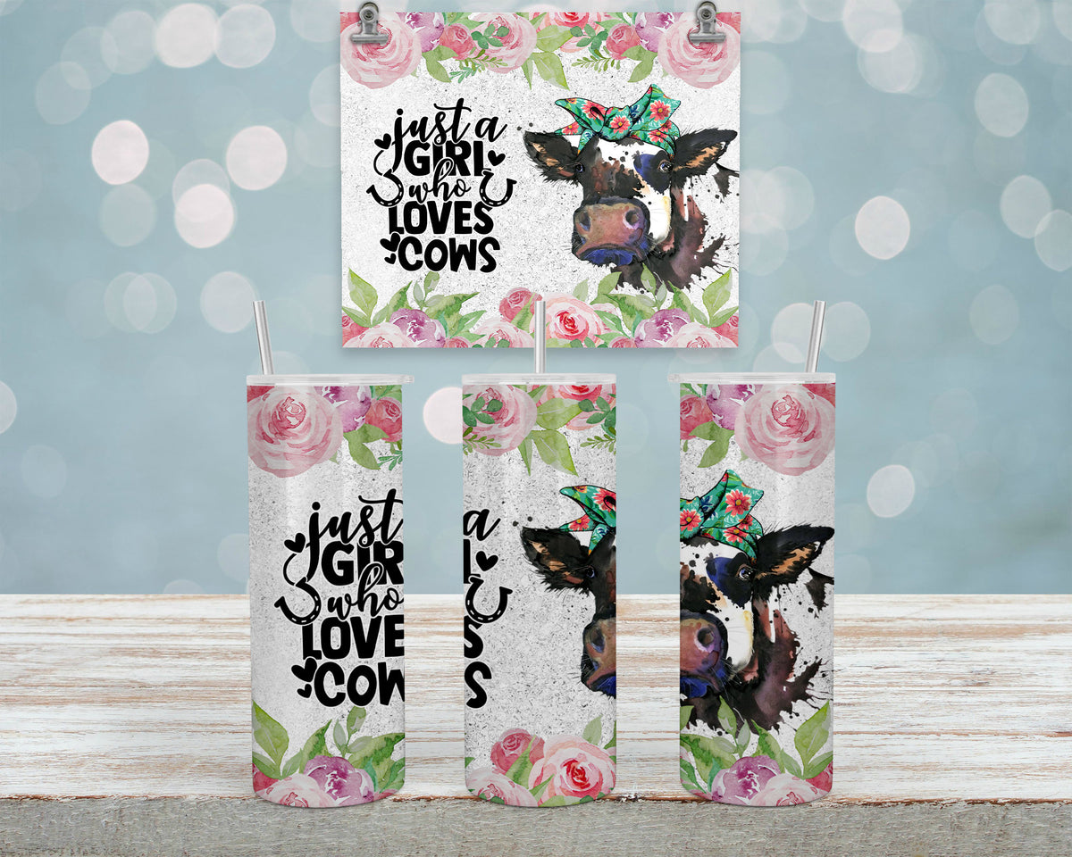 Stainless Steel Tumbler, Just A Girl Who Loves Cows, Pink Roses