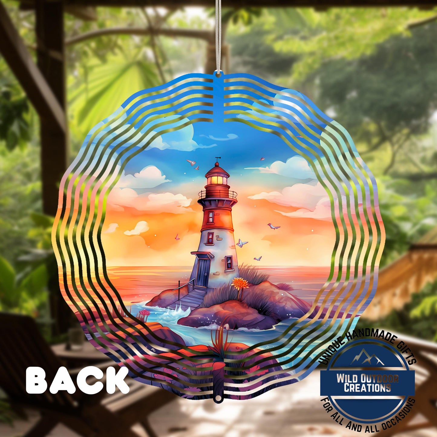 Watercolor Lighthouse Wind Spinner – Coastal Patio Decor with 360 Degree Swivel - additional product photo 10