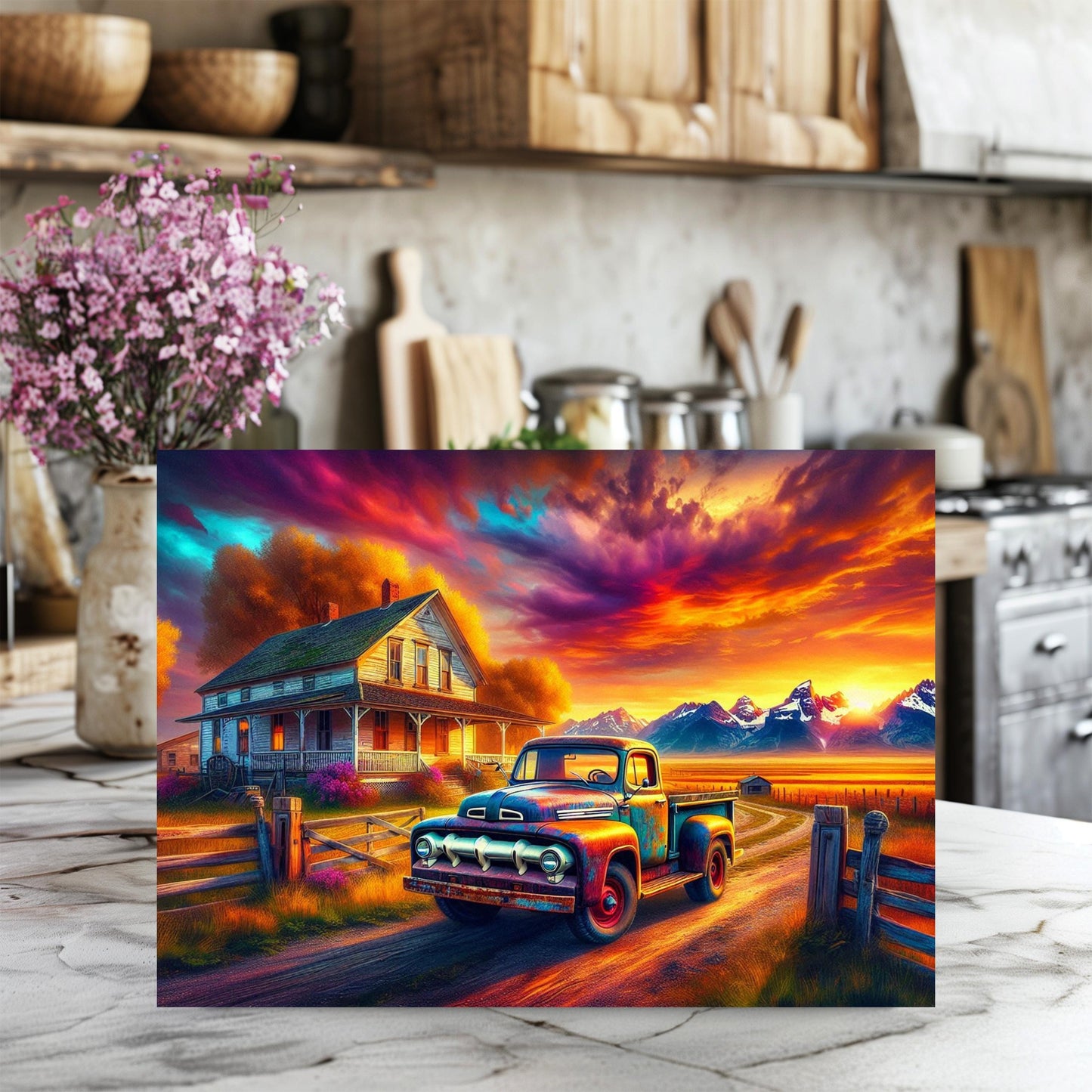 Sunset Mountain Farm Rustic Cutting Board - Charming Kitchen Decor  Ideal Homestead Gift