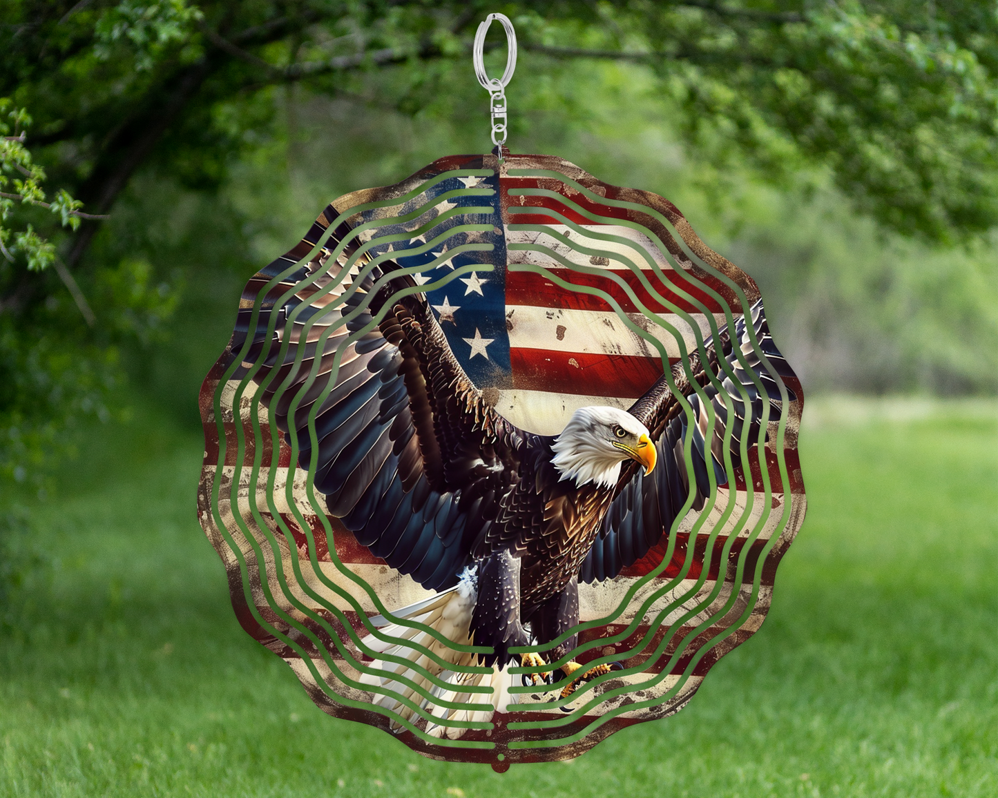 Bald Eagle Wind Spinner - Patriotic Yard Decor for Veterans and Fathers Day Gift