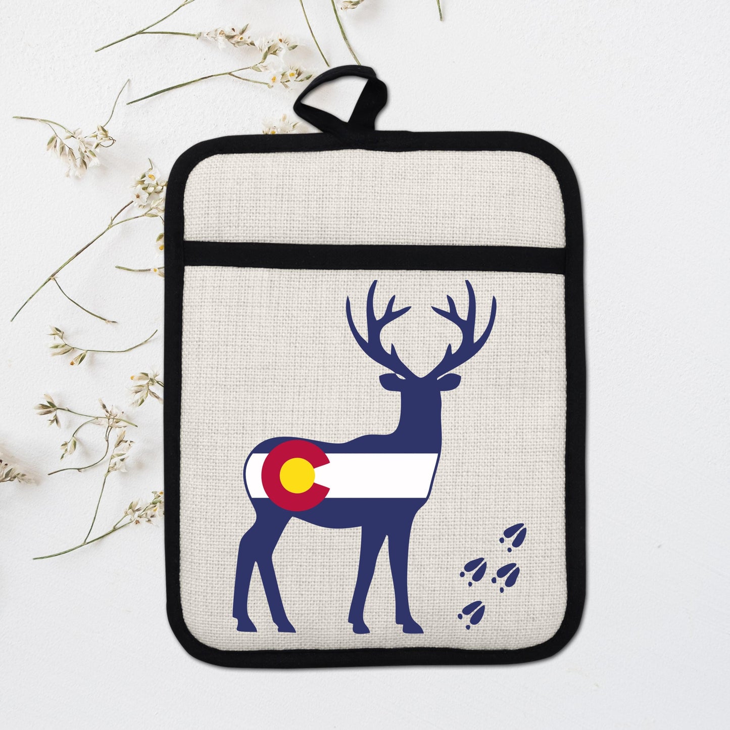 Colorado Deer Pot Holder - Linen Fabric, Silicone Back Trivet with Pocket Grip - additional product photo 16