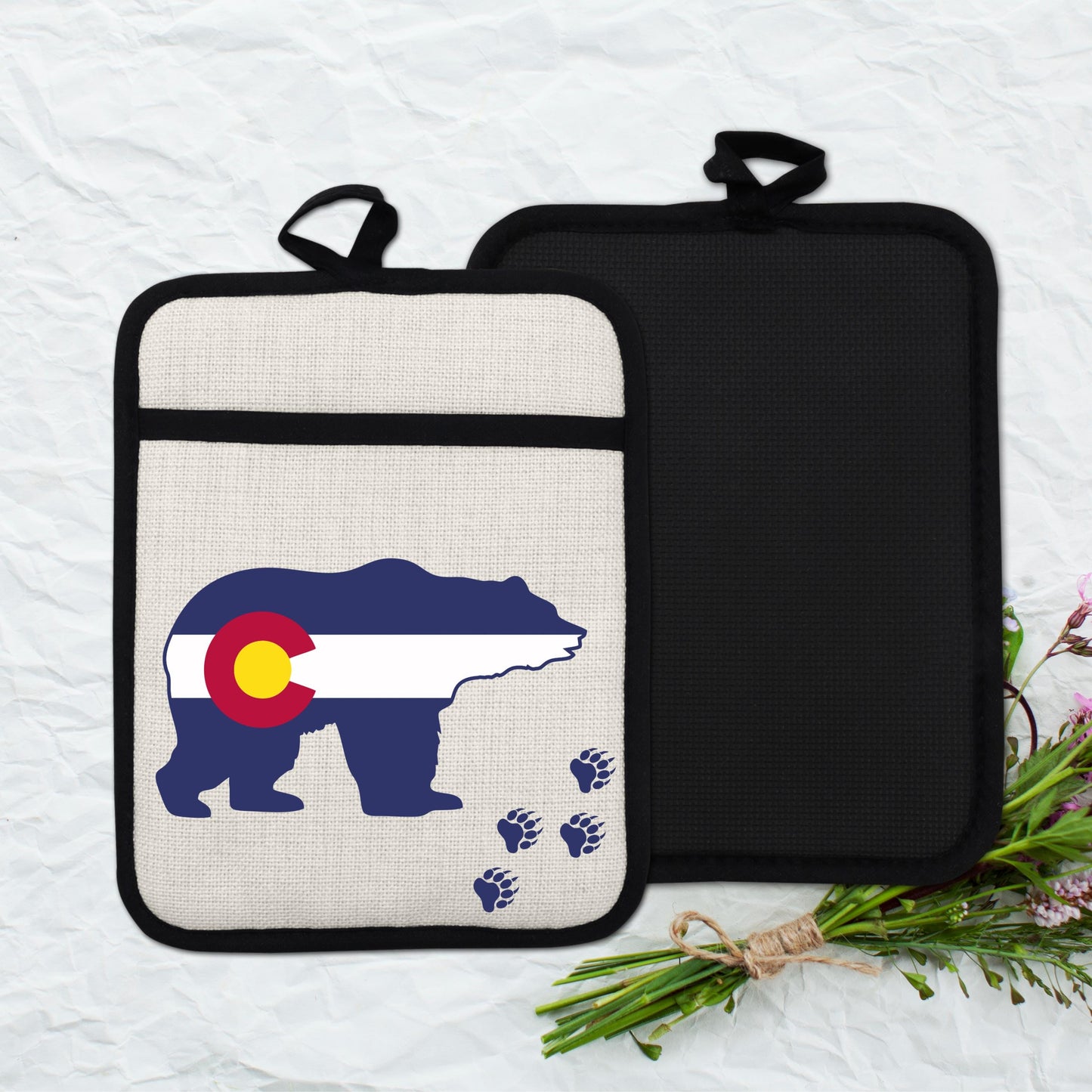 Pot Holder Oven Mitt - Colorado Bear Design | Silicone Pot Holder, Linen Fabric - additional product photo 13