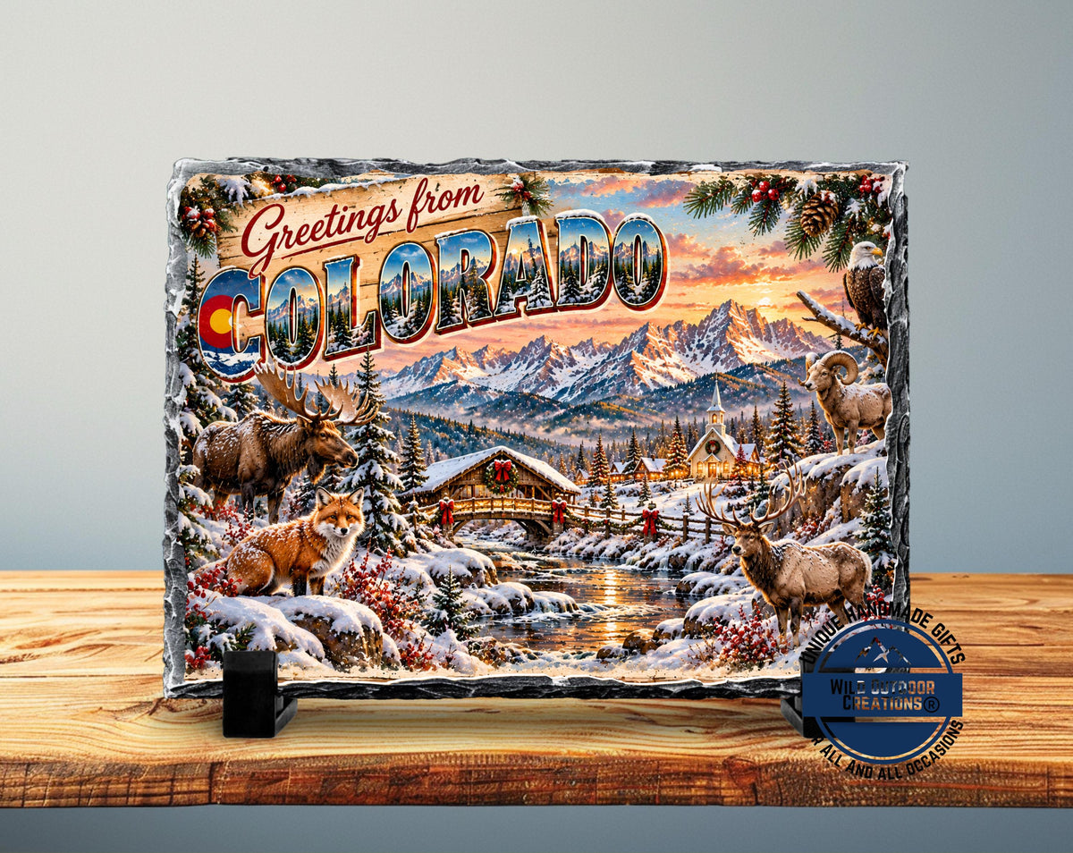 Colorado Wildlife Plaque, Moose Fox Eagle Slate, Holiday Gift