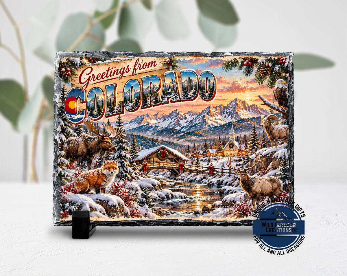 Colorado Wildlife Plaque, Moose Fox Eagle Slate, Holiday Gift
