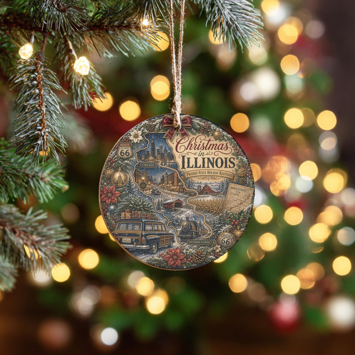 Illinois Christmas Ornament, Chicago Skyline Route 66 Keepsake