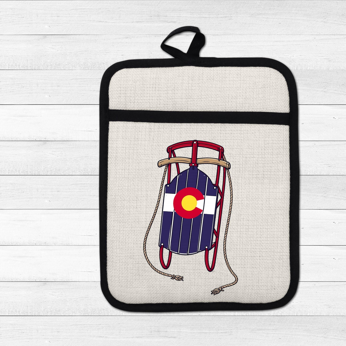 Colorado Sled Pot Holder - Linen Pot Holder with Silicone Back Trivet, Heat Resistant Oven Mitt - additional product photo 10