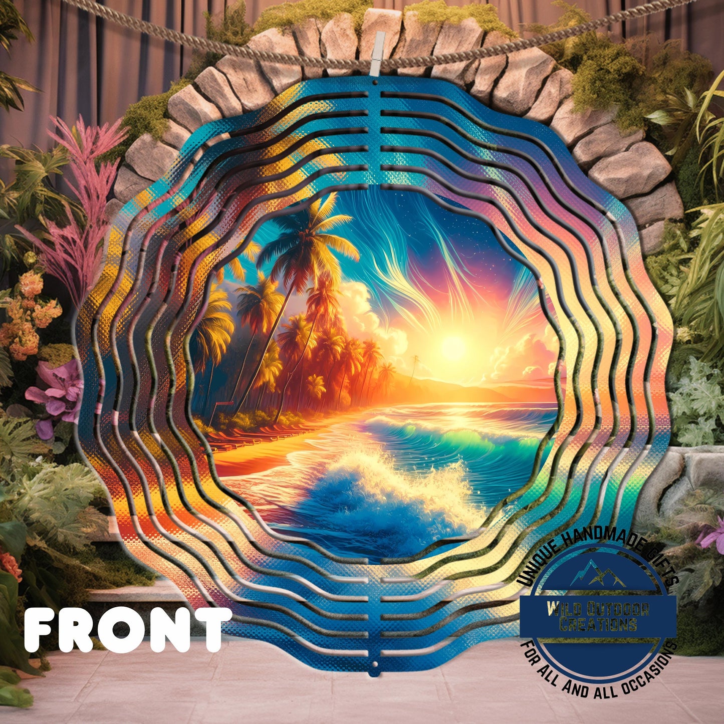 Garden Wind Spinner - Beach Sunset Spinner | Aluminum Coastal Decor, UV Protected - gift presentation view