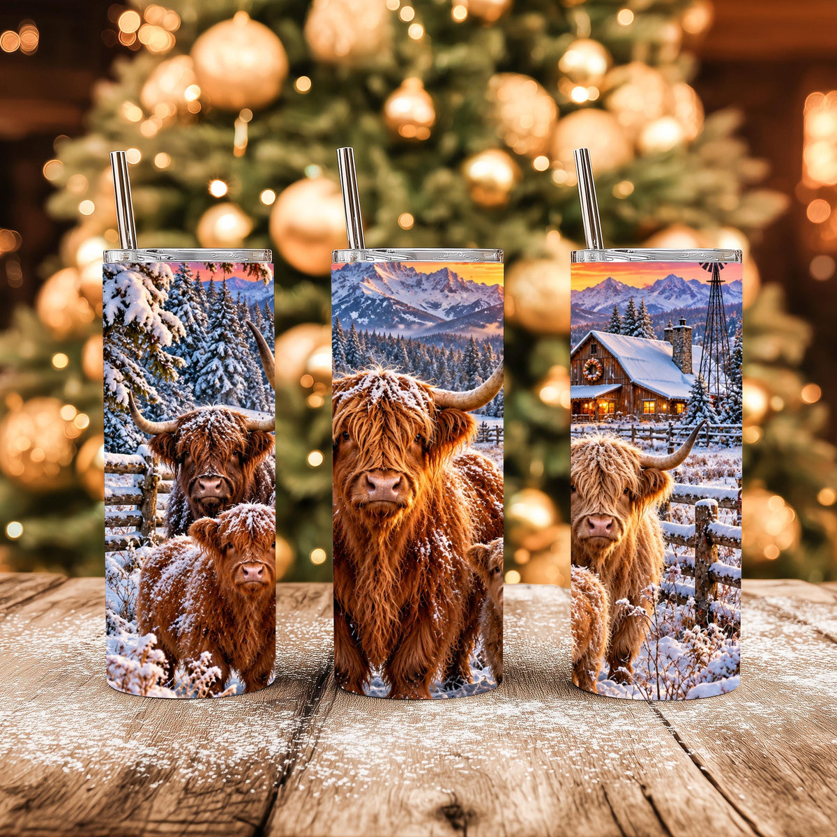 Highland Cow Cup, 20 Oz Skinny Tumbler, Snowy Mountain Cabin Gift