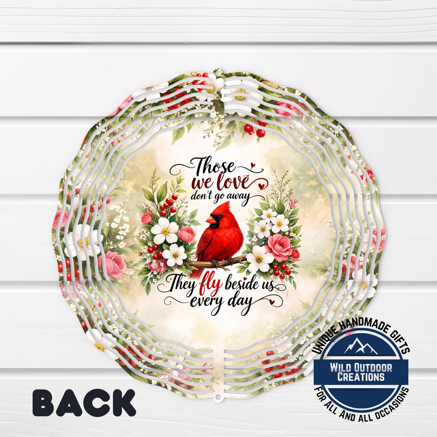 Cardinal Memorial Spinner - Vibrant Red Cardinal Garden Wind Spinner with Dogwood Flowers - alternate view