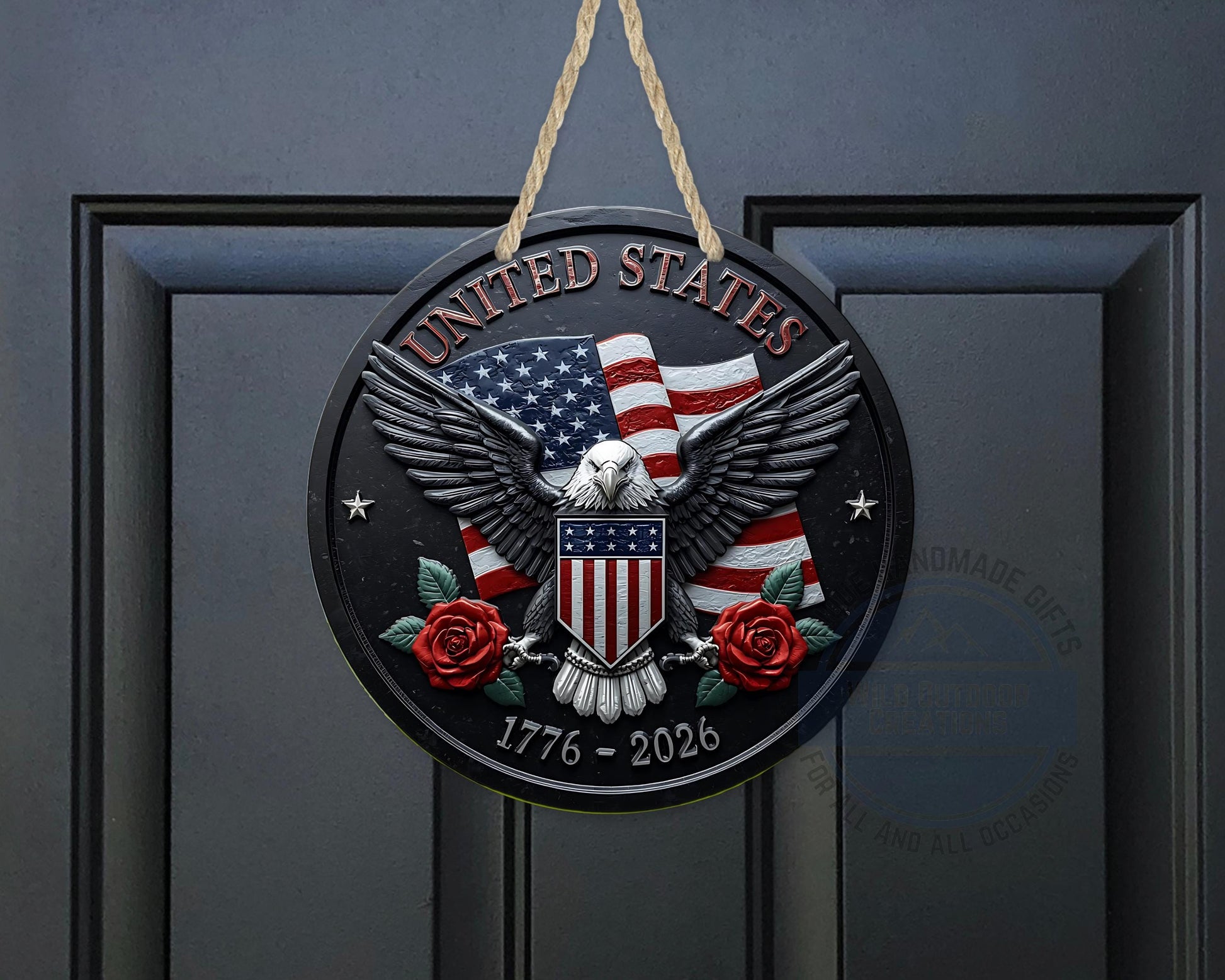 American Eagle Door Hanger - Round Aluminum Patriotic Door Sign, Veteran Gift Idea - additional product photo 10