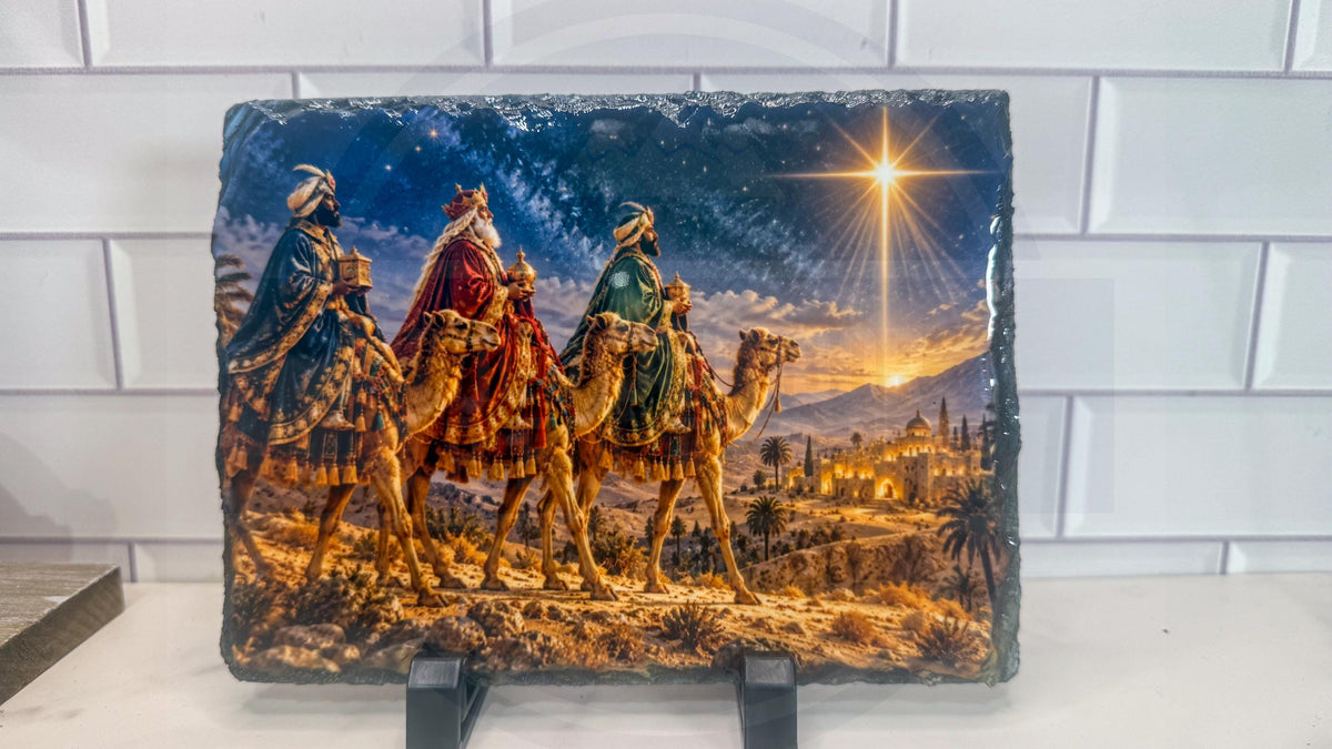 Three Wise Men Gift, Magi Starry Night Slate Plaque | Natural Stone | Small Large Table Display