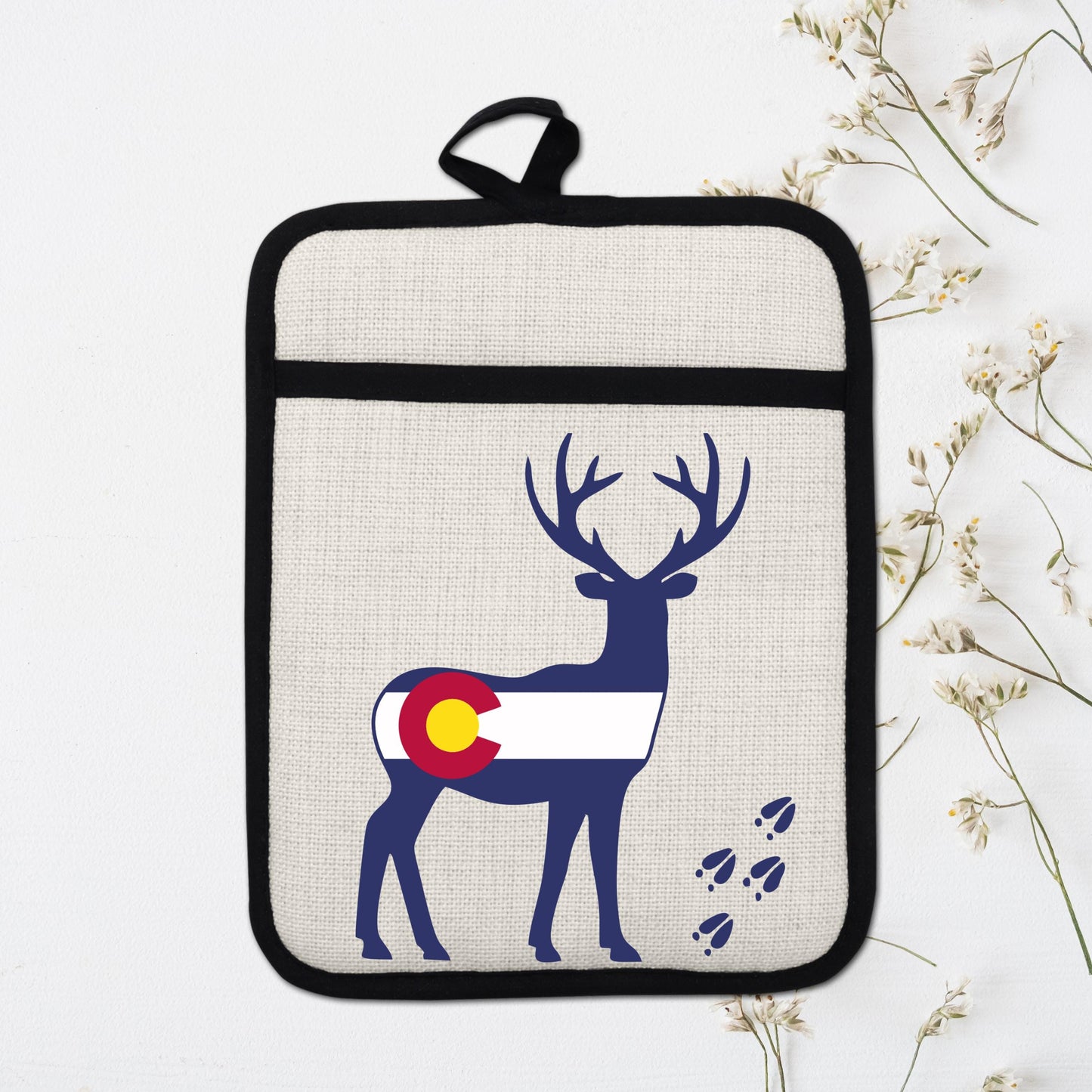 Colorado Deer Pot Holder - Linen Fabric, Silicone Back Trivet with Pocket Grip - additional product photo 17