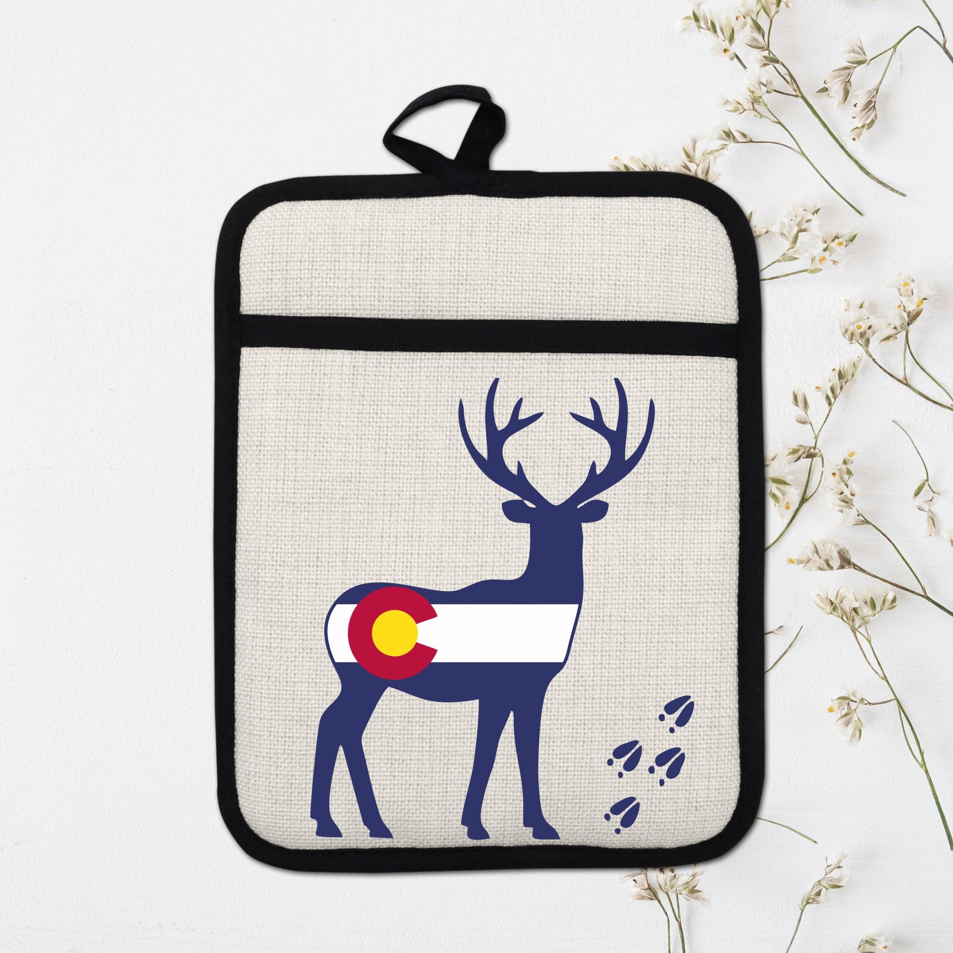 Colorado Deer Pot Holder - Linen Fabric, Silicone Back Trivet with Pocket Grip - additional product photo 17