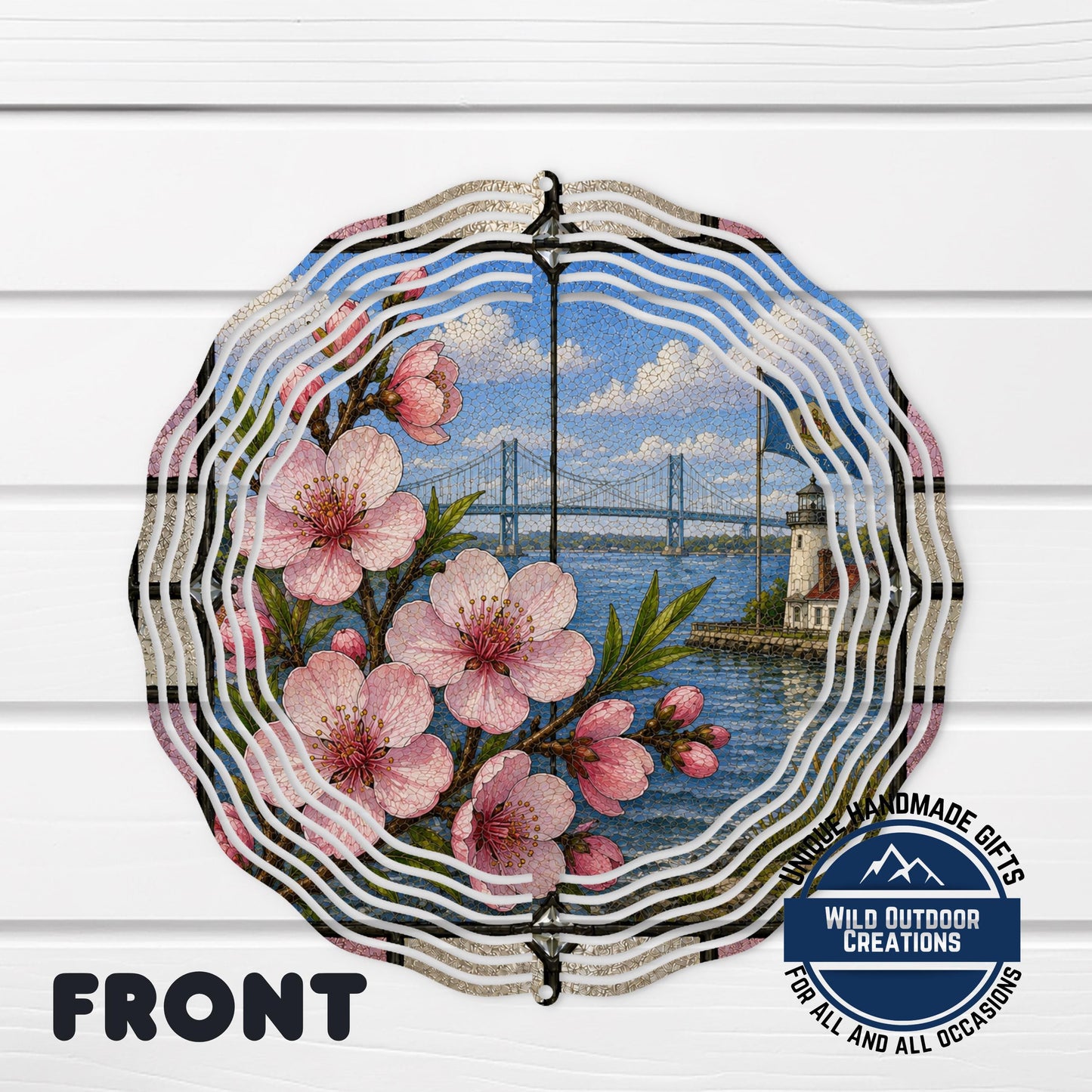 Peach Blossom Wind Spinner - Delaware State Flower Outdoor Garden Decor, Aluminum