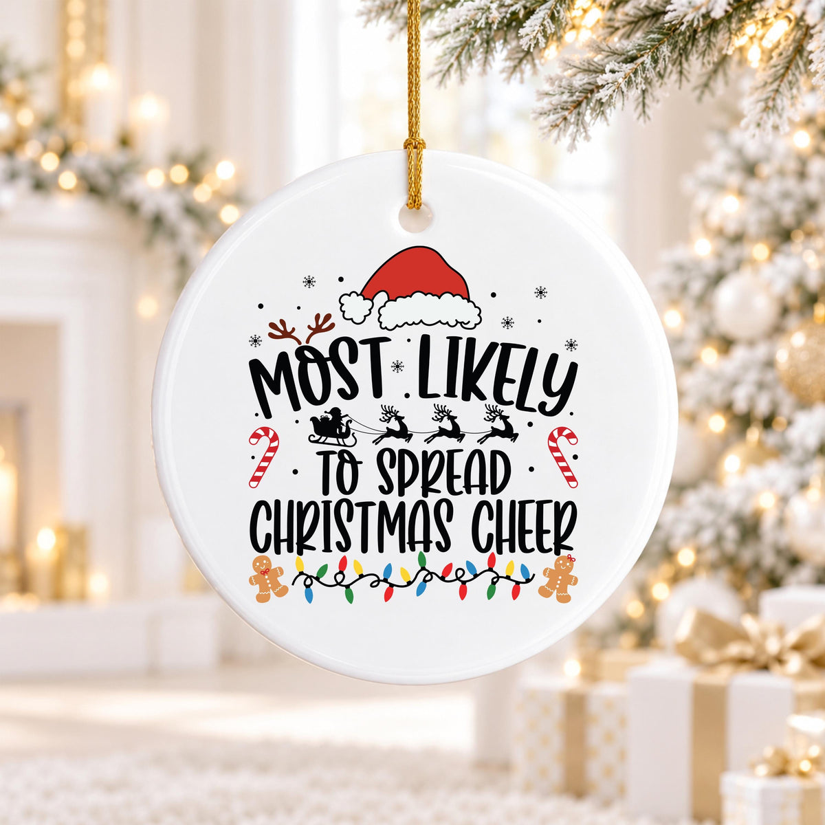Christmas Ceramic Ornament, Round 3 Inch Keepsake | Funny Holiday