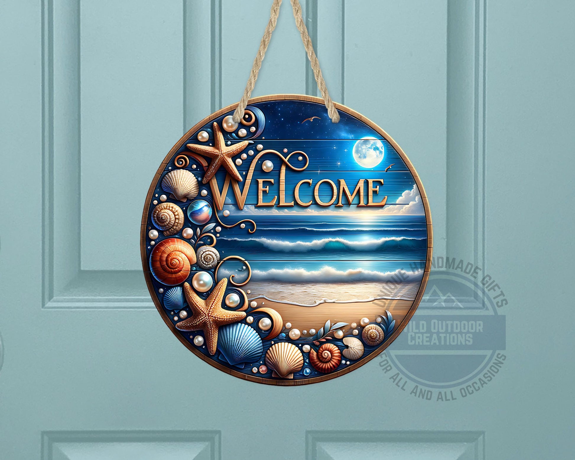 Coastal Door Sign – Nighttime Ocean View | Weather-Resistant Aluminum Outdoor Welcome - additional angle