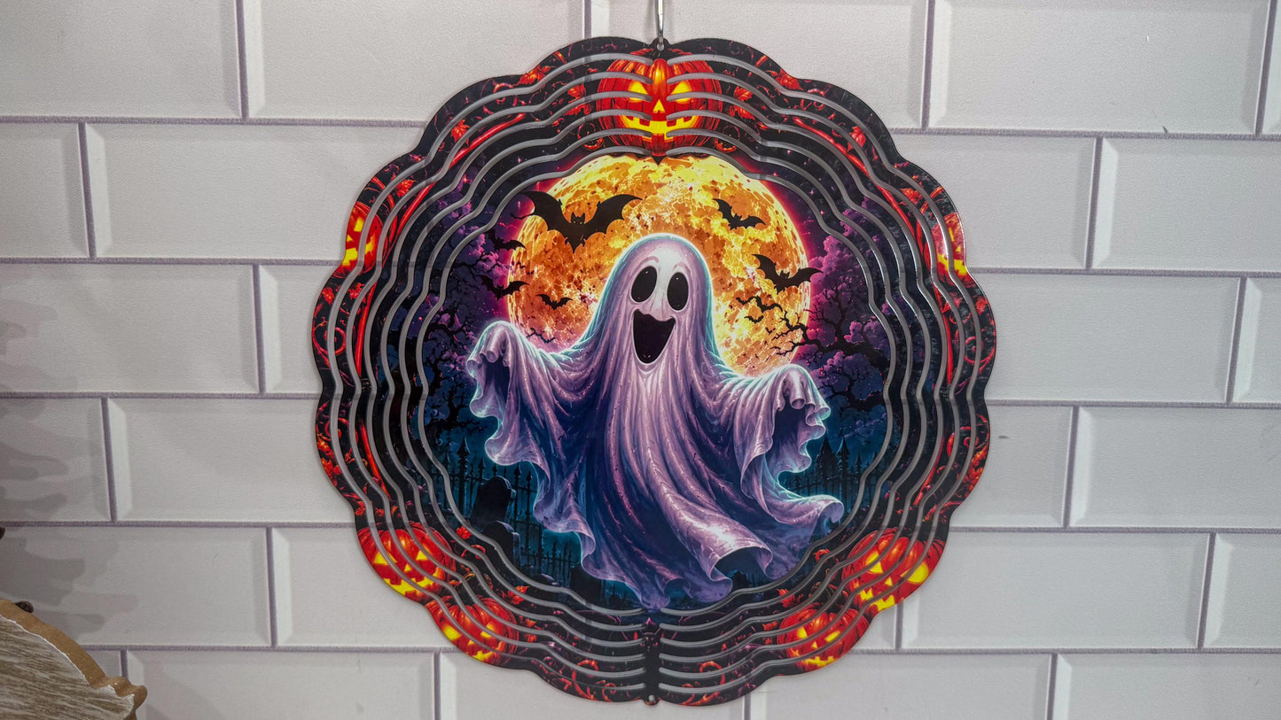 Ghost 10 Inch Wind Spinner - Halloween Porch Decor | 360 Swivel | Indoor Outdoor Display
