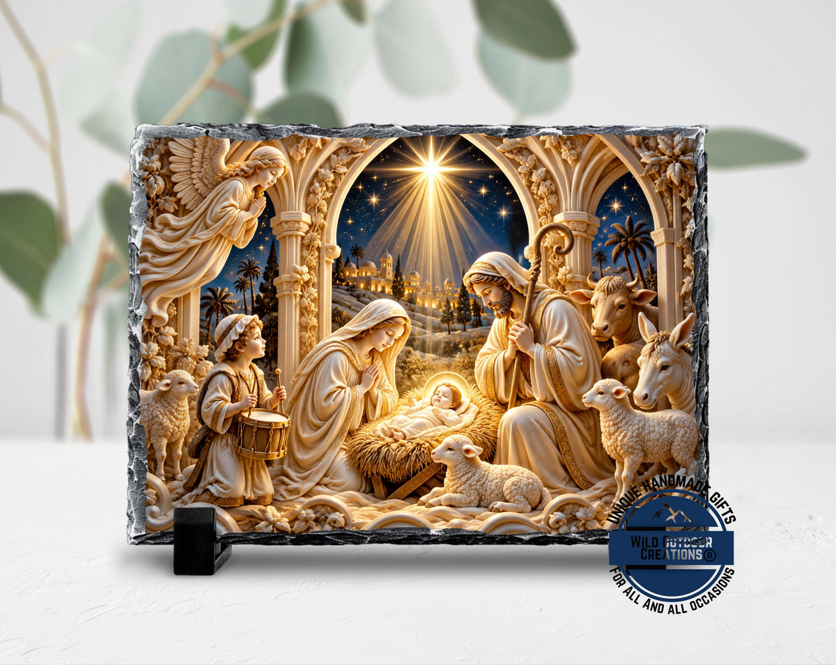 Nativity Scene Plaque, Holy Family Slate Decor, Jesus Manger Gift