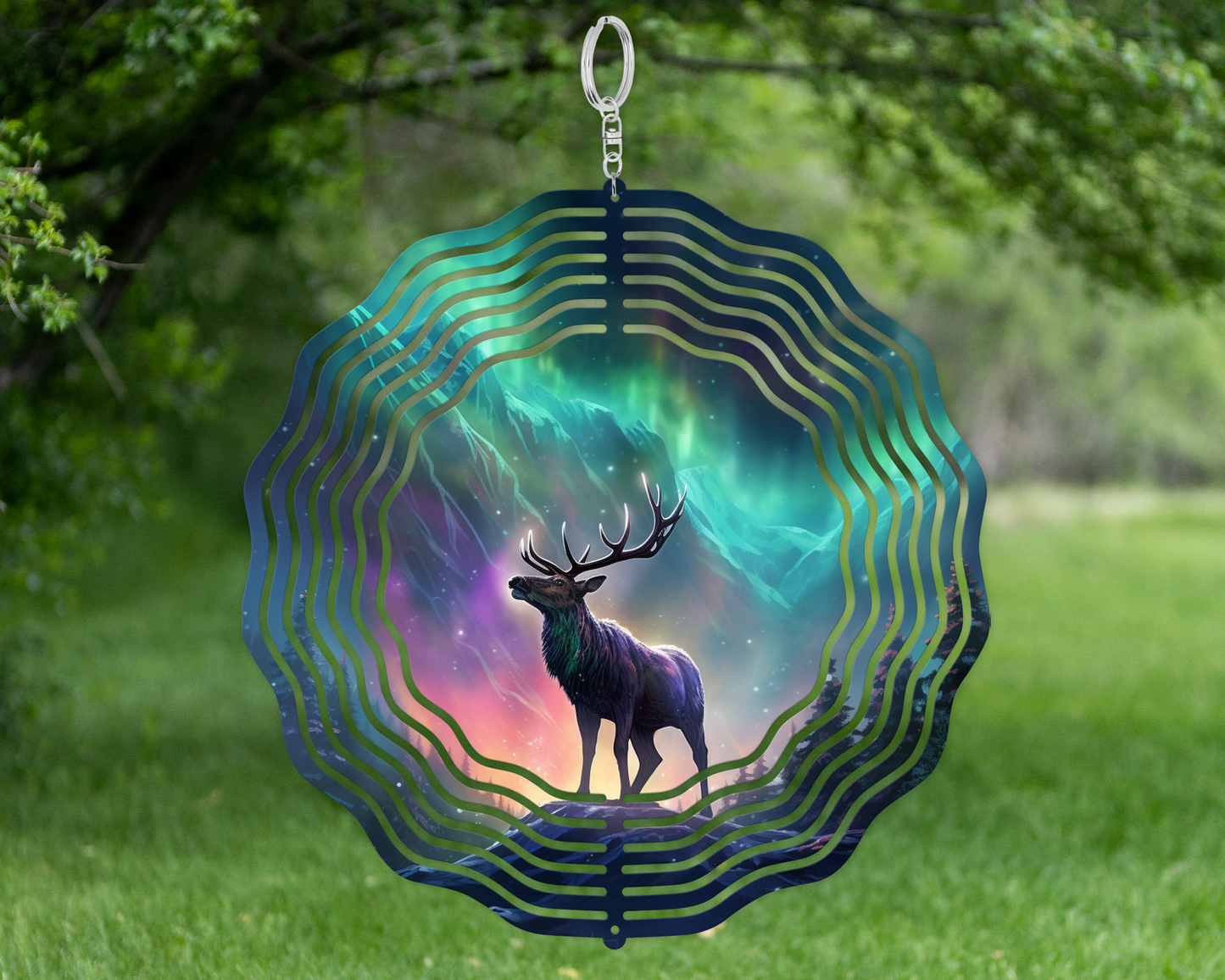 Double-Sided Elk Northern Lights Wind Spinner  Unique Yard or Porch Decor Perfect Fathers Day  Housewarming Gift
