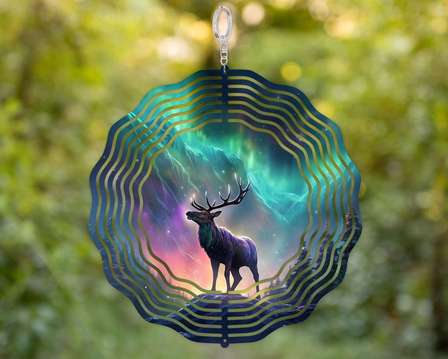Double-Sided Elk Northern Lights Wind Spinner  Unique Yard or Porch Decor Perfect Fathers Day  Housewarming Gift