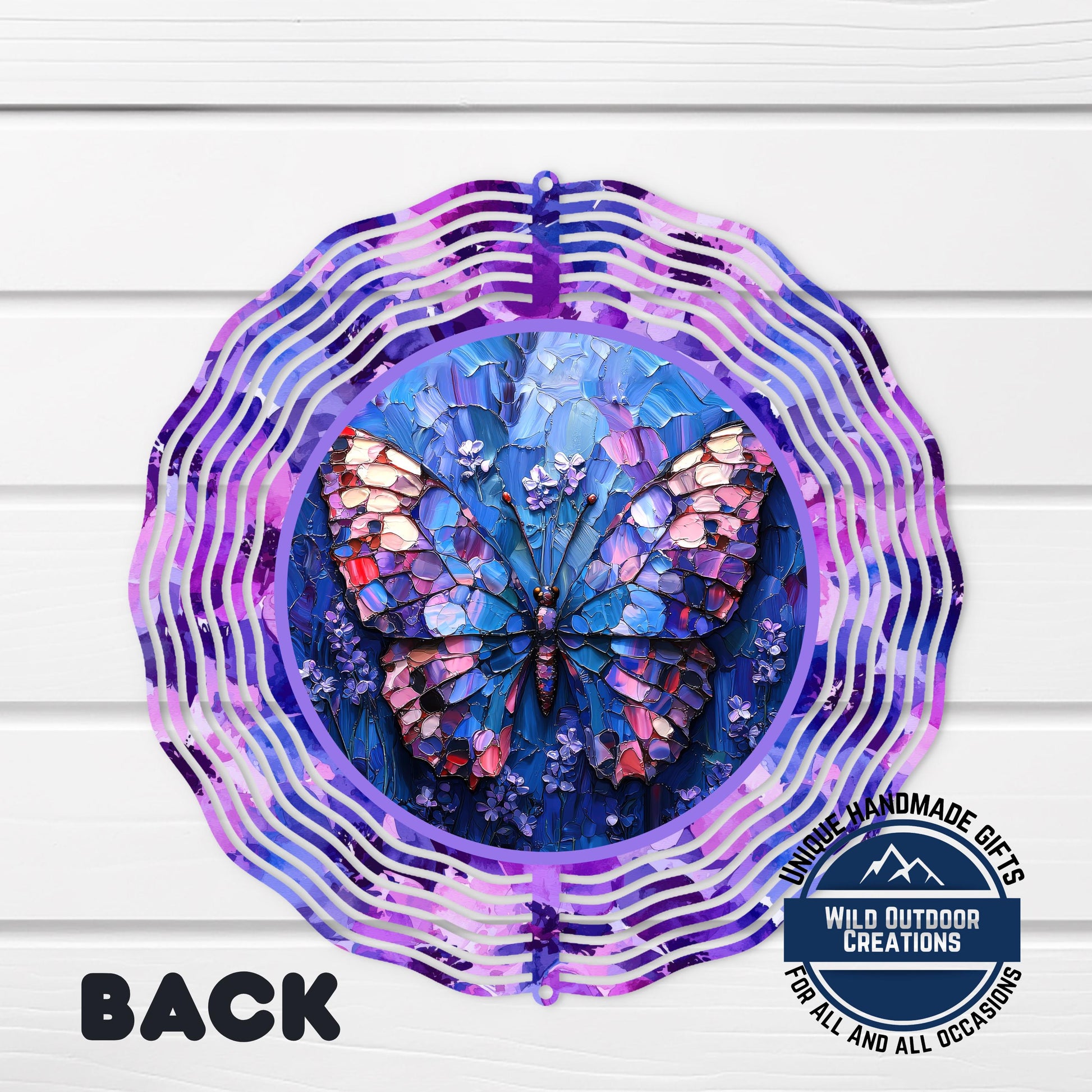Butterfly Wind Spinner - Double Sided Mosaic Style Spinner, Purple Blue, 10 Inch Aluminum - alternate view