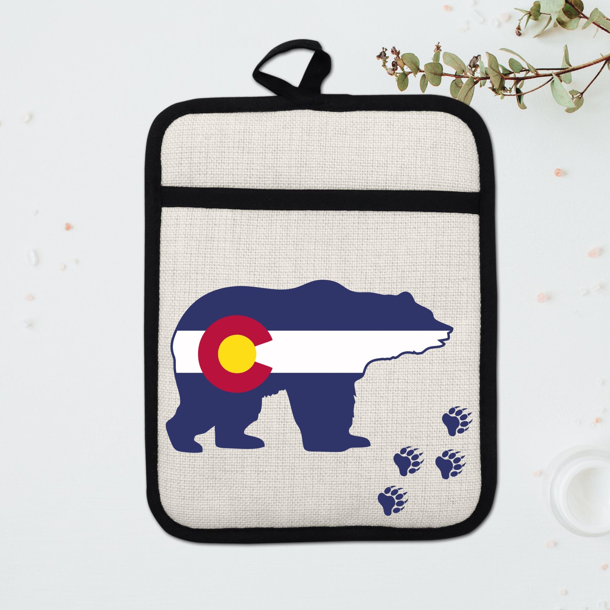Pot Holder Oven Mitt - Colorado Bear Design | Silicone Pot Holder, Linen Fabric - additional product photo 15