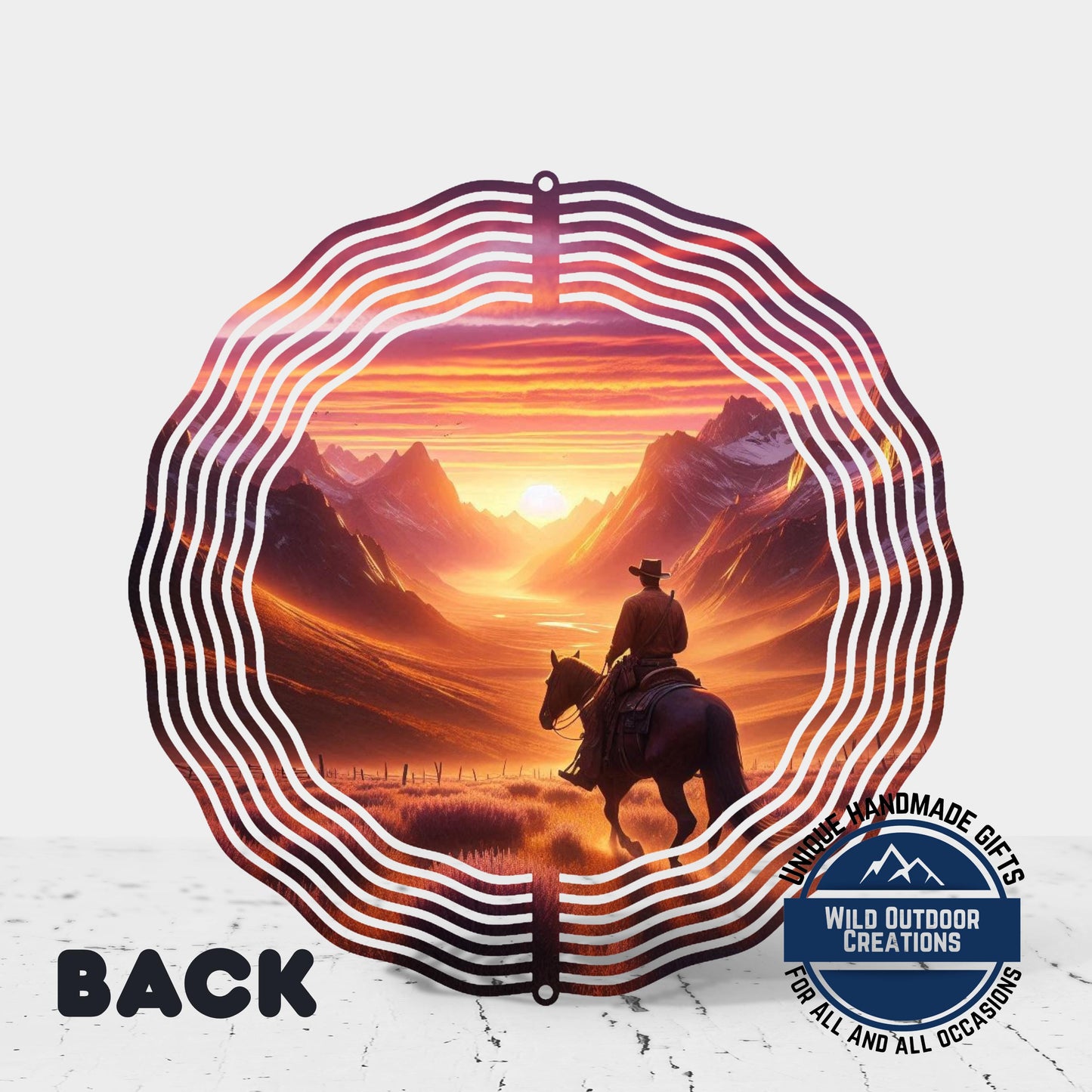 Cowboy Wind Spinner – Horse Sunset Scene | Outdoor Ranch Decor, 10 Inch - alternate view