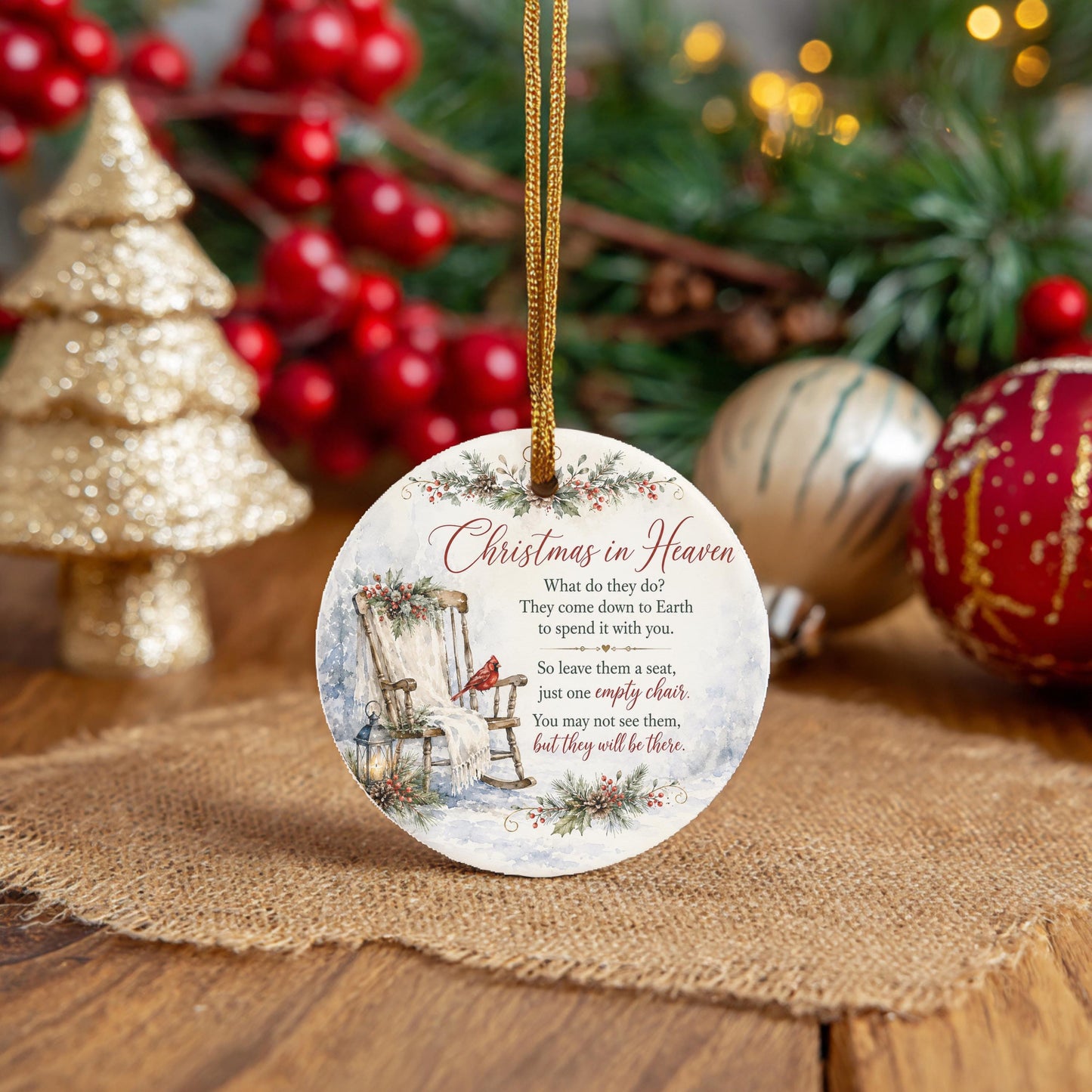 Memorial Ornament, Christmas In Heaven Ceramic Cardinal Keepsake