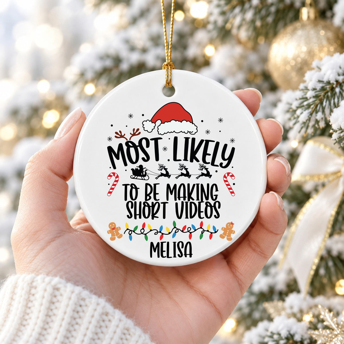 Personalized Christmas Ornament, Social Media Custom Name, Ceramic
