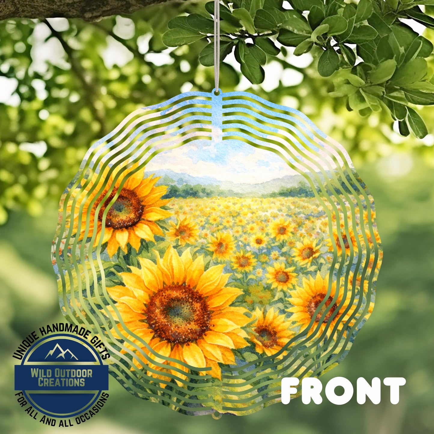 Sunflower Wind Spinner - Double Sided Aluminum Garden Spinner, 10 Inch Patio Hanging Decor - additional angle