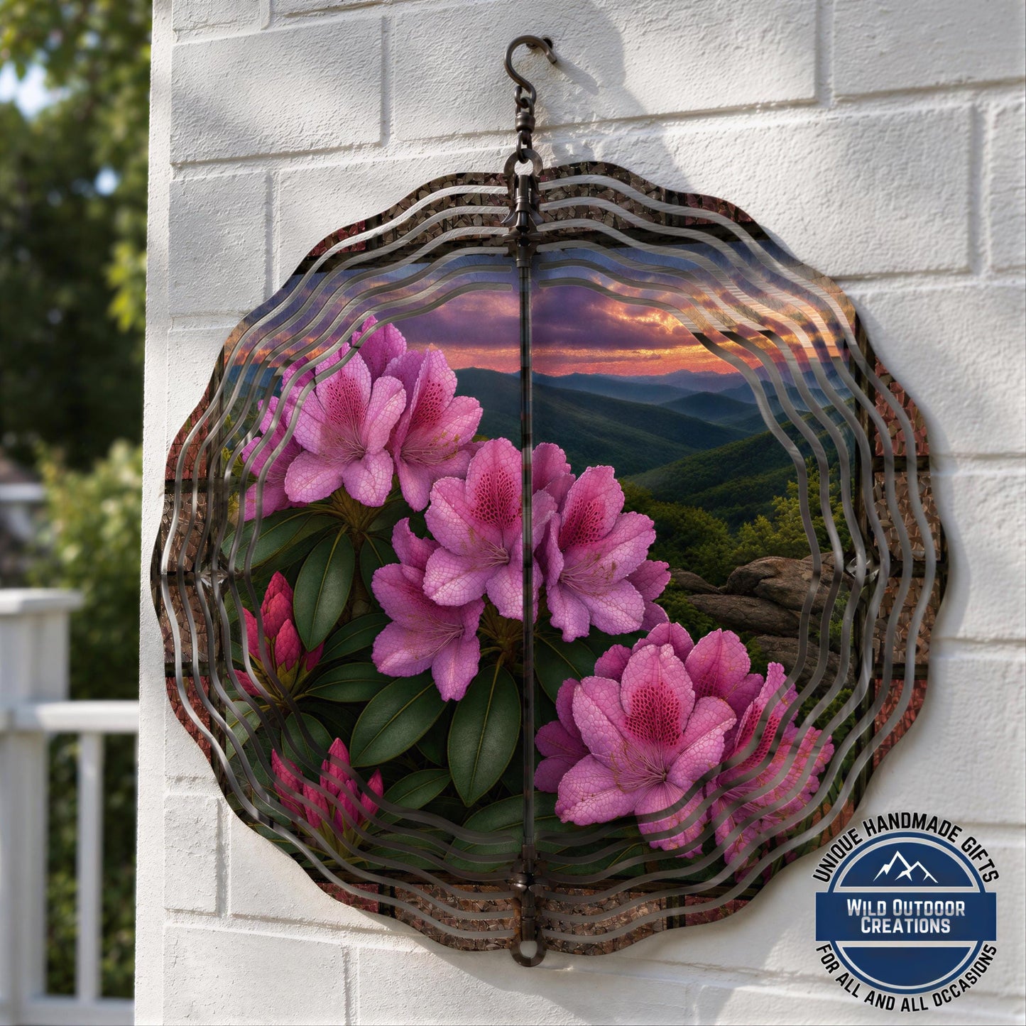 West Virginia Rhododendron Wind Spinner State Flower Mountain Sunset Garden Outdoor Decor Gift