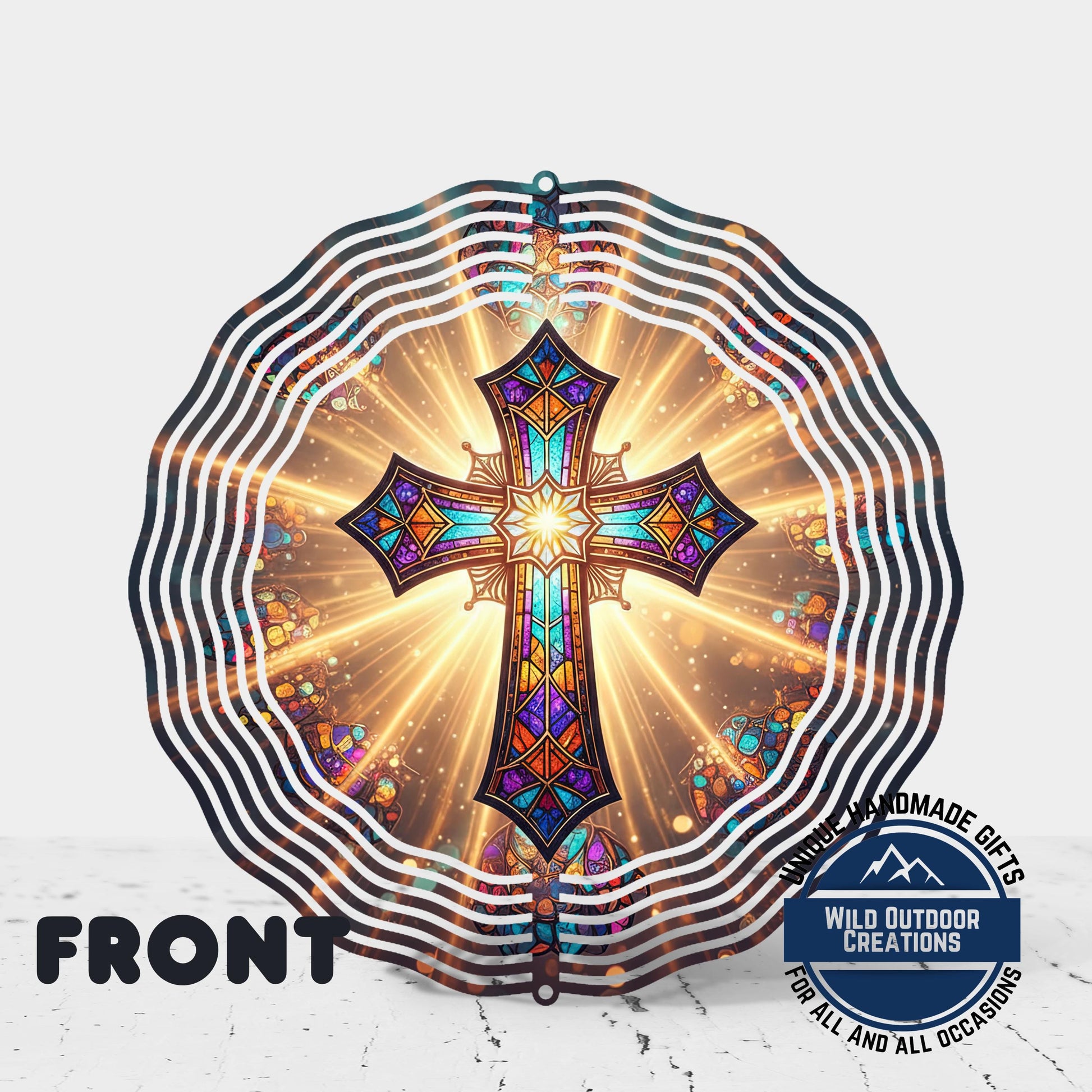 Faux Stained Glass Cross - Double Sided Spinner | Outdoor Wind Spinner with UV Protected Colors - additional product photo 11