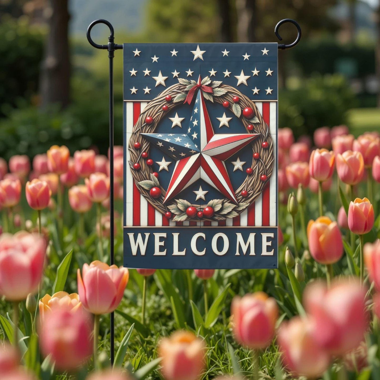 Patriotic Garden Flag - Americana Barn Star Design | Double Sided 12x18 Sublimation