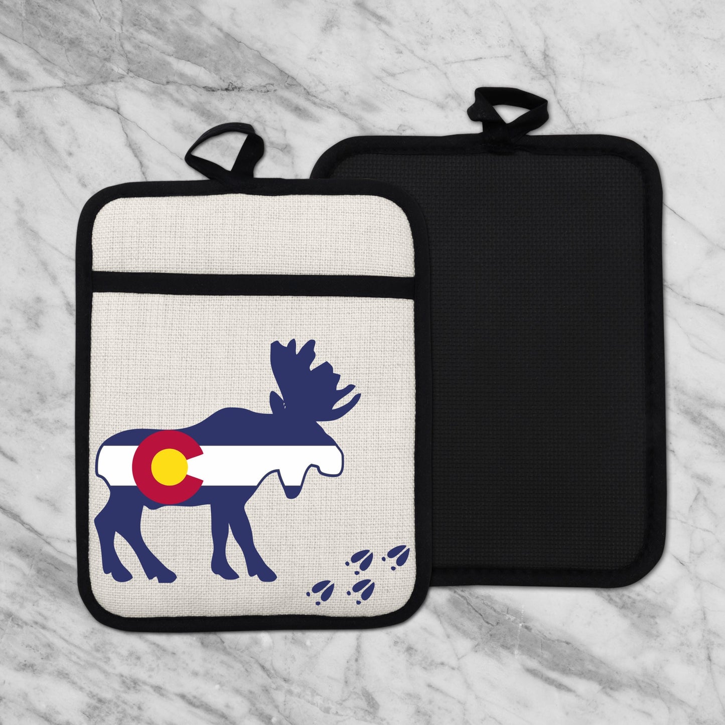 Colorado Moose Pot Holder - Heat Resistant Trivet with Silicone Back & Linen Fabric Front - additional product photo 11