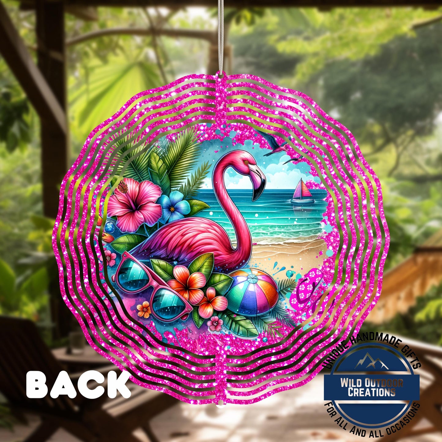 Flamingo Wind Spinner - Double Sided Aluminum Outdoor Garden Art with 360° Swivel - product dimensions and specifications