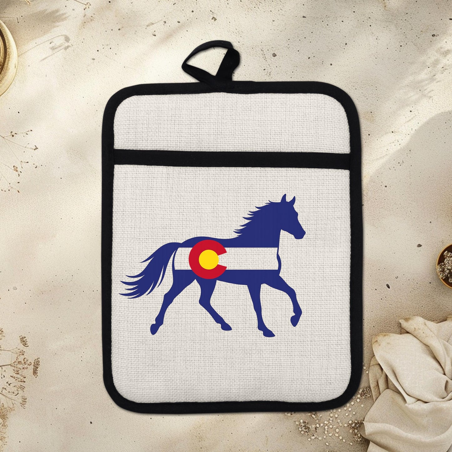 Horse Oven Mitt - Colorado Pot Holder With Silicone Back & Linen Front, Heat Resistant - lifestyle view