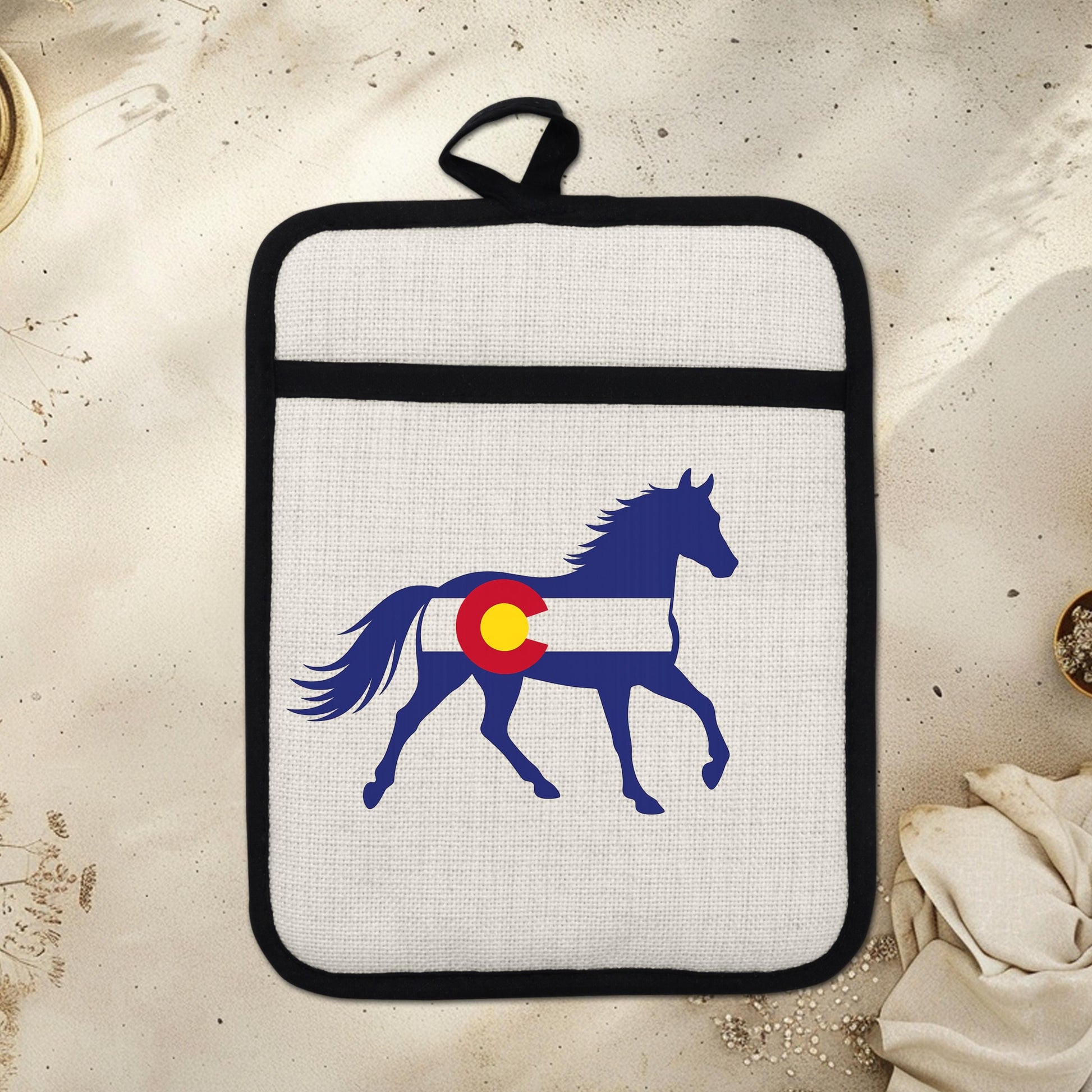 Horse Oven Mitt - Colorado Pot Holder With Silicone Back & Linen Front, Heat Resistant - lifestyle view