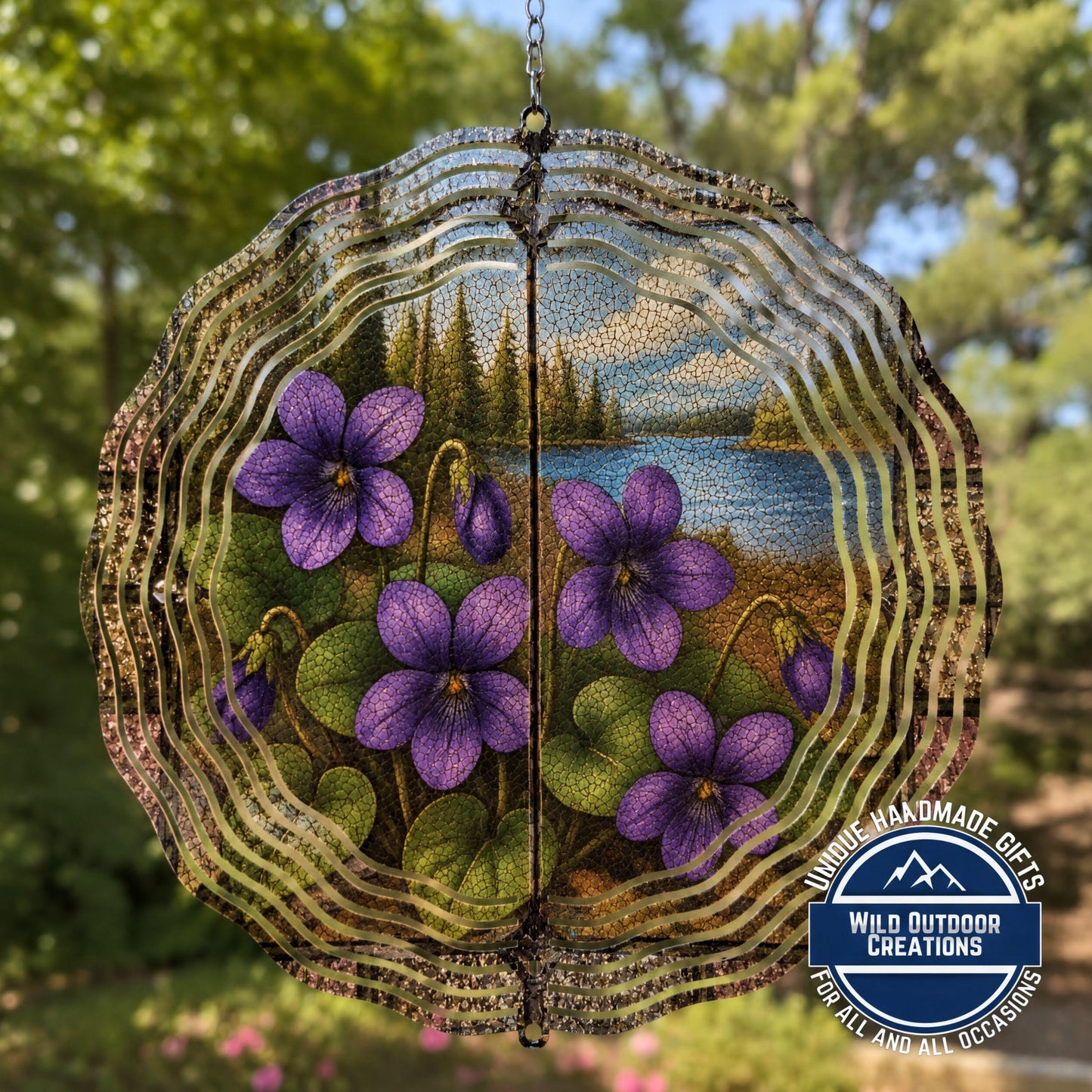Wisconsin State Flower Wood Violet Wind Spinner Stained Glass Look Garden Decor 10 Inch