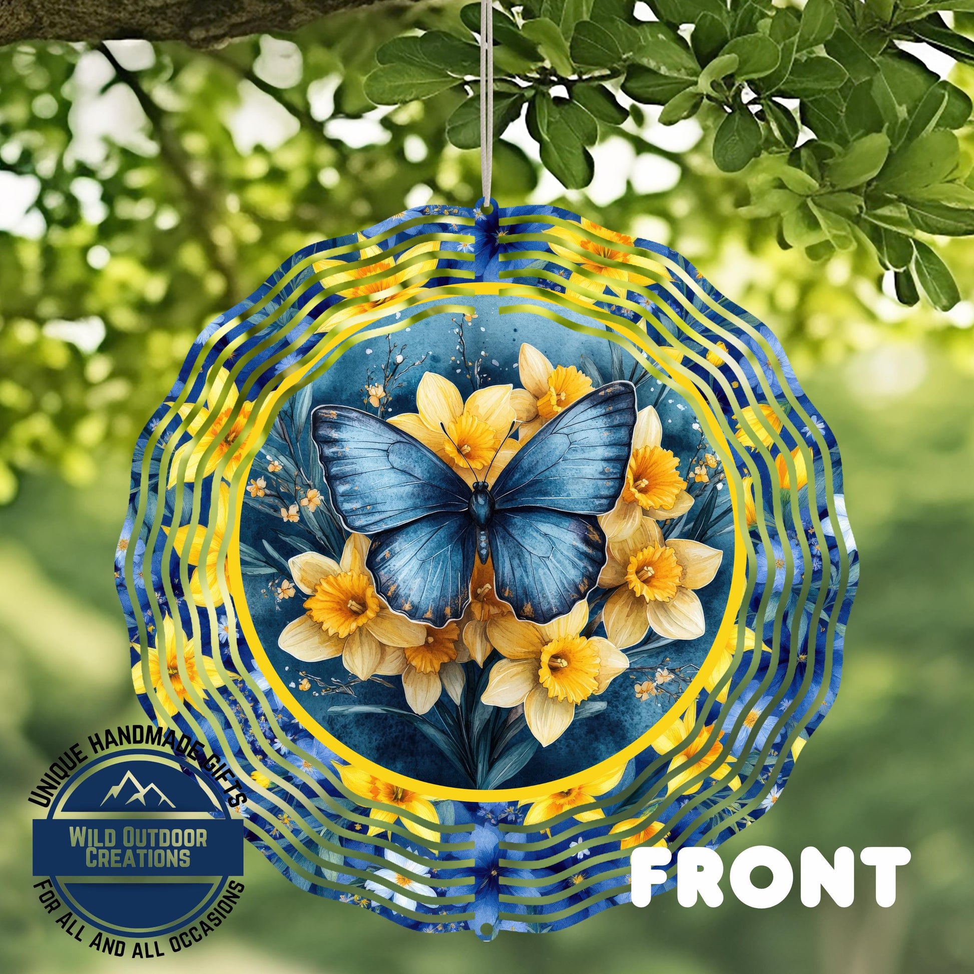 Daffodil Wind Spinner – Blue Butterfly Garden Decor, 10-Inch Aluminum Outdoor - additional angle