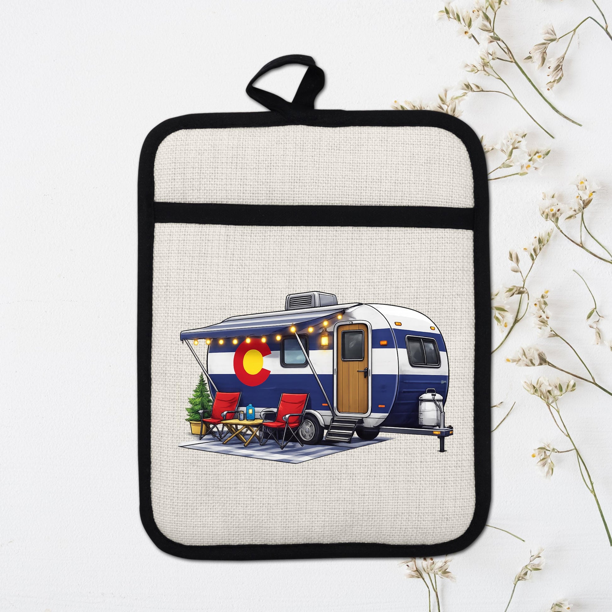 Colorado Camper Pot Holder - Linen Fabric, Silicone Heat Trivet With Loop - additional product photo 16