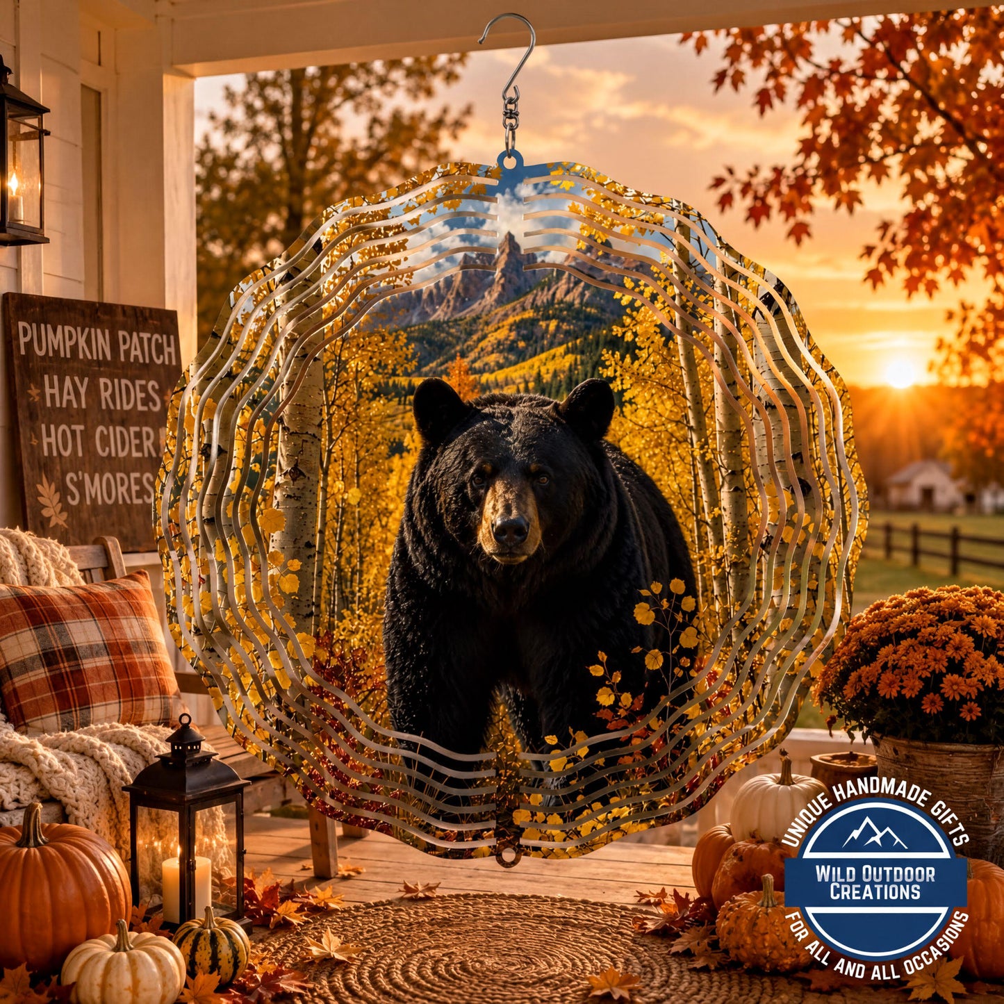 Black Bear Wind Spinner Golden Aspen Mountain Wildlife Garden Decor Colorado