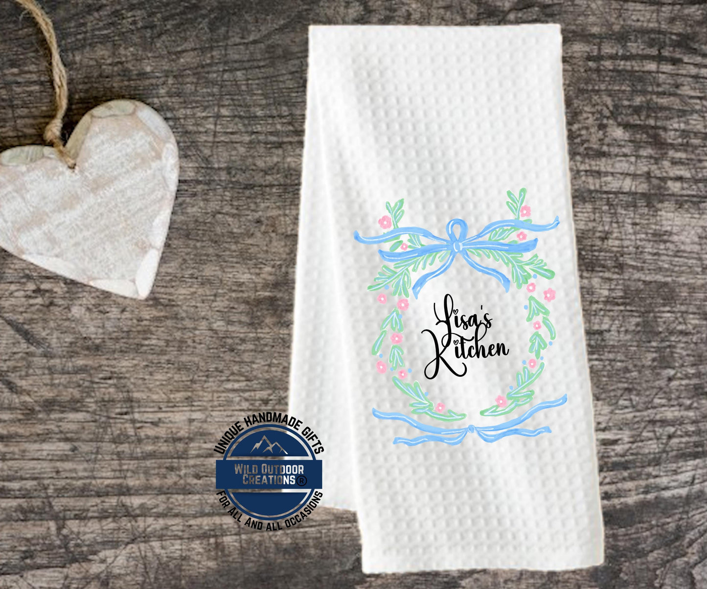 Personalized Kitchen Towel – Custom Name Floral Wreath Waffle Weave Gift - additional product photo 15