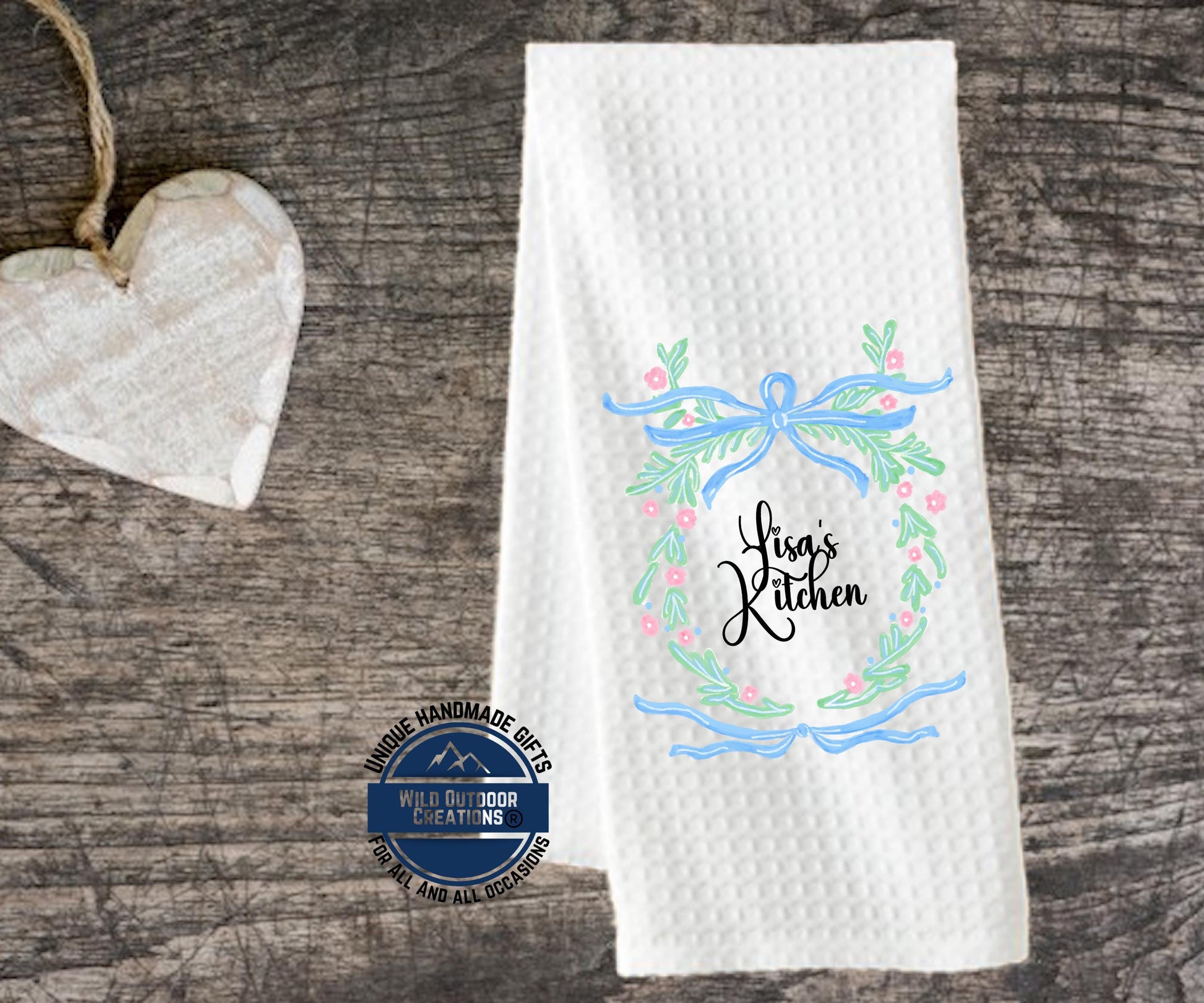 Personalized Kitchen Towel – Custom Name Floral Wreath Waffle Weave Gift - additional product photo 15